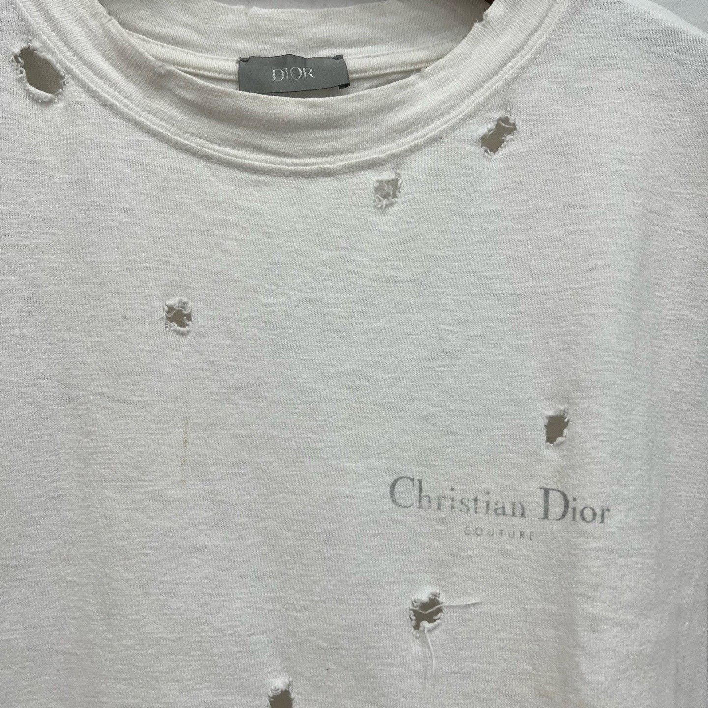 Dior Dior White Destroyed Logo Short Sleeve Size US S / EU 44-46 / 1 - 6 Thumbnail