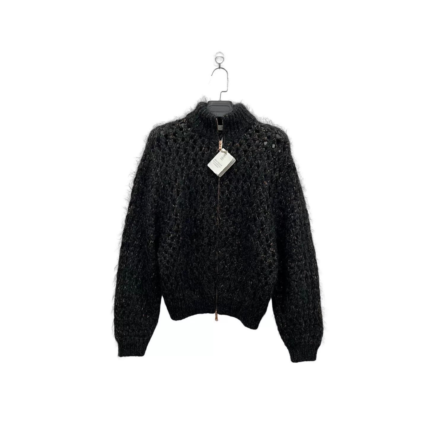 Brunello Cucinelli Brunello Cucinelli Metallic Openwork Rib Stand Collar Knit Size US M / EU 48-50 / 2 - 2 Thumbnail
