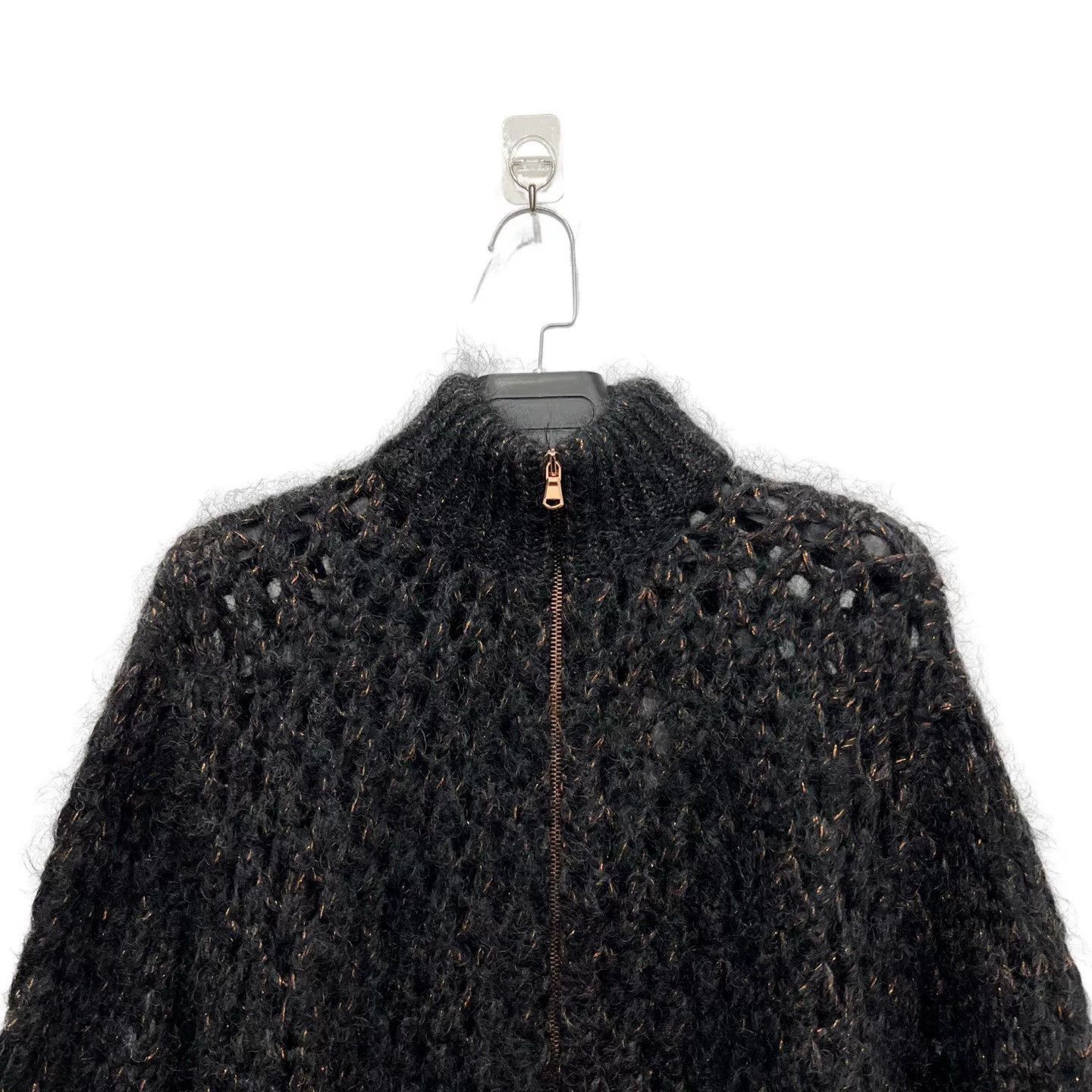 Brunello Cucinelli Brunello Cucinelli Metallic Openwork Rib Stand Collar Knit Size US M / EU 48-50 / 2 - 3 Thumbnail