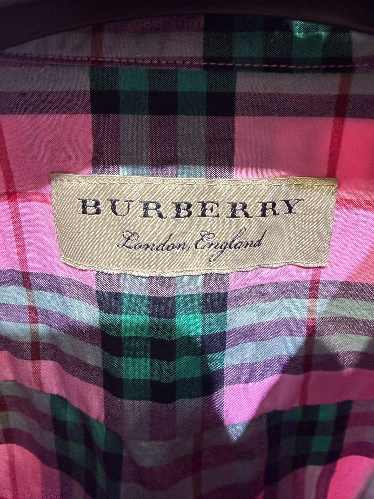 Burberry Burberry Pink Green Check Shirt Size L / US 10 / IT 46 - 3 Thumbnail
