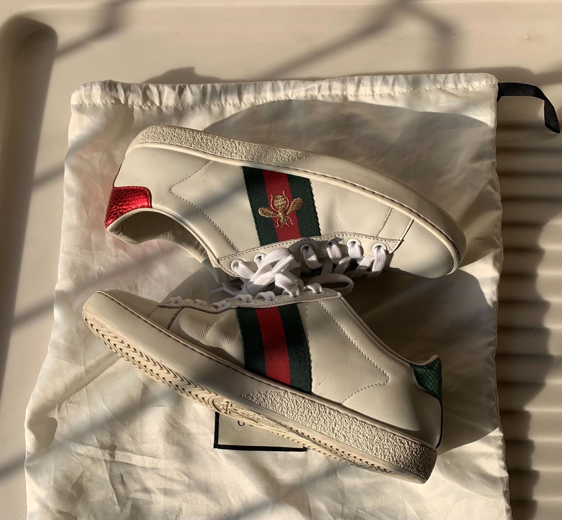 Gucci Gucci Bee Embroidery White Sneakers Size US 4.5 / IT 34.5 - 4 Thumbnail