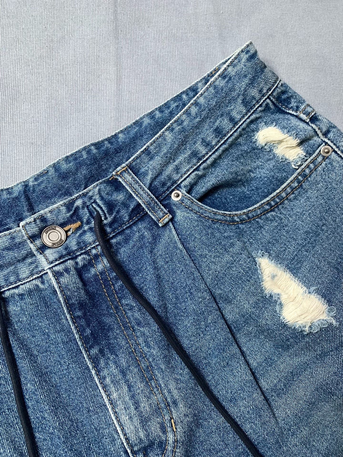 Juun.J juun.j Washed Distressed Ripped Wide-Leg Jeans Size US 30 / EU 46 - 3 Thumbnail