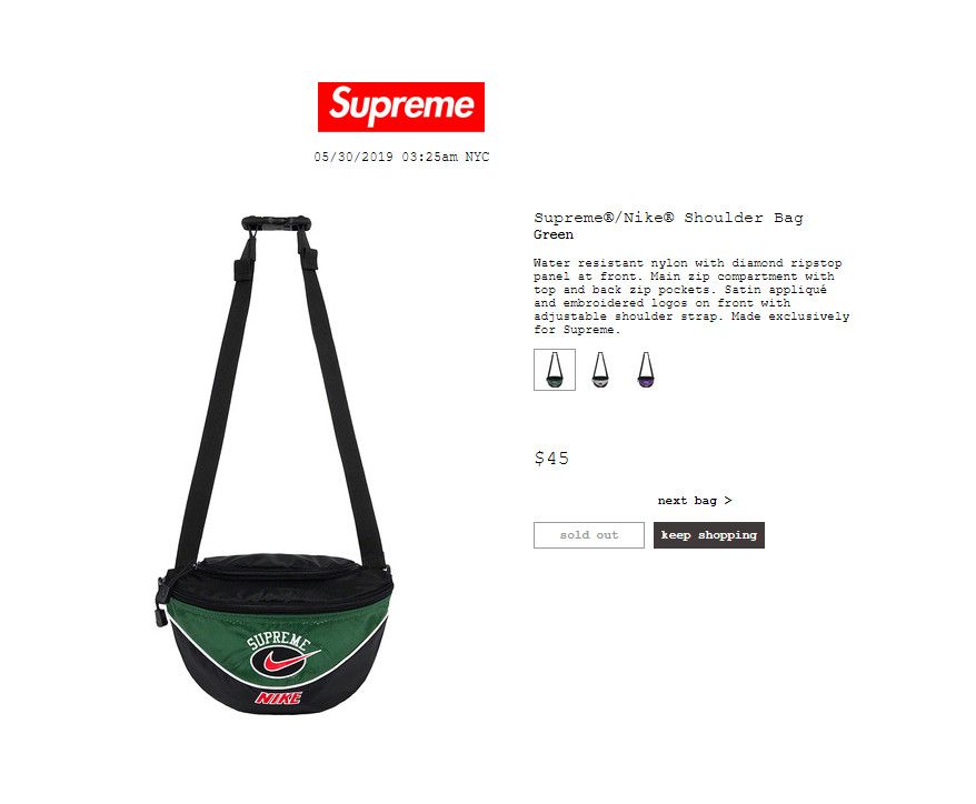 Supreme nike shoulder bag green online