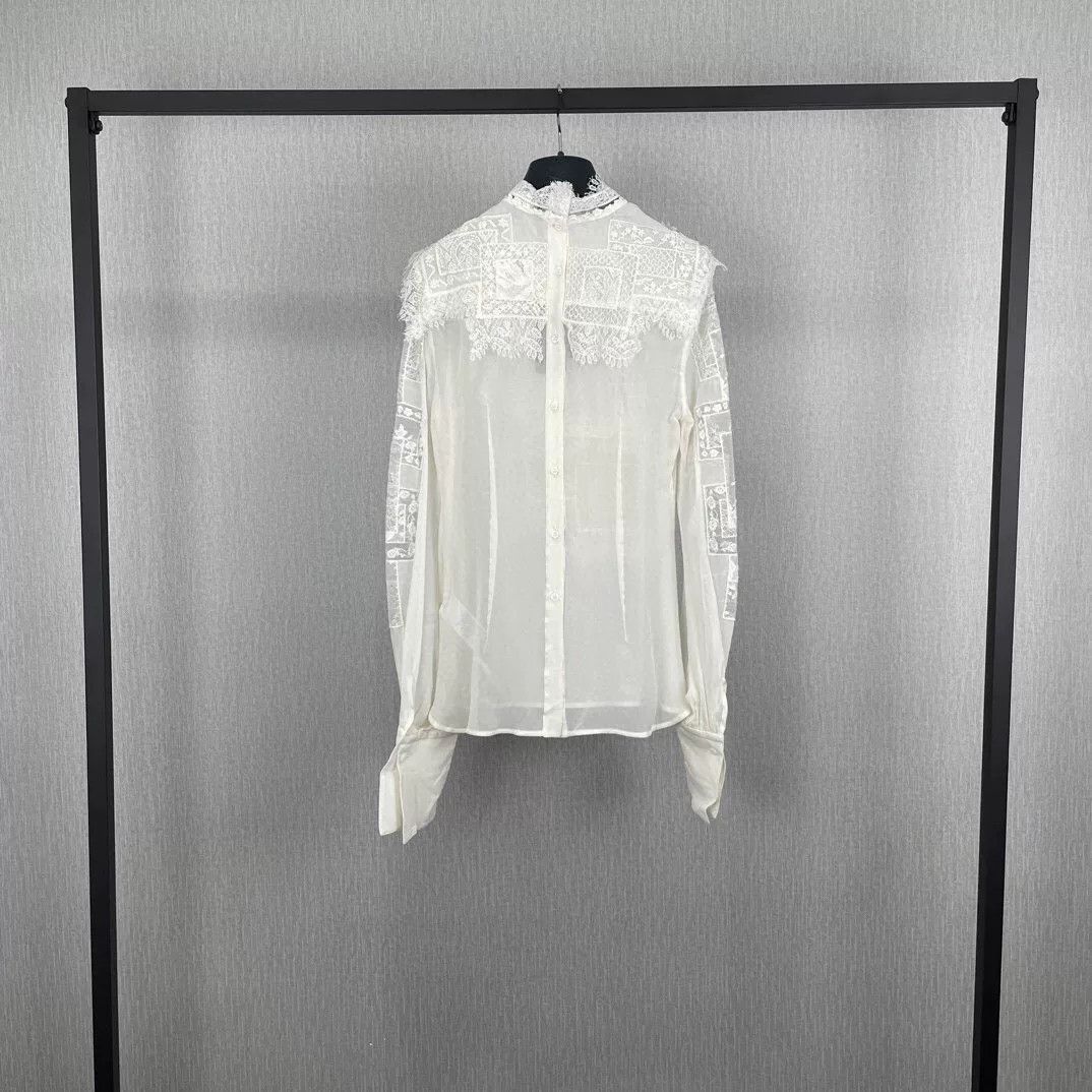 Ermanno Scervino Ermanno Scervino White Silk Lace Shirt Size M / US 6-8 / IT 42-44 - 2 Thumbnail