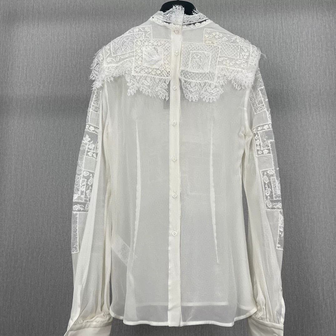 Ermanno Scervino Ermanno Scervino White Silk Lace Shirt Size M / US 6-8 / IT 42-44 - 5 Thumbnail