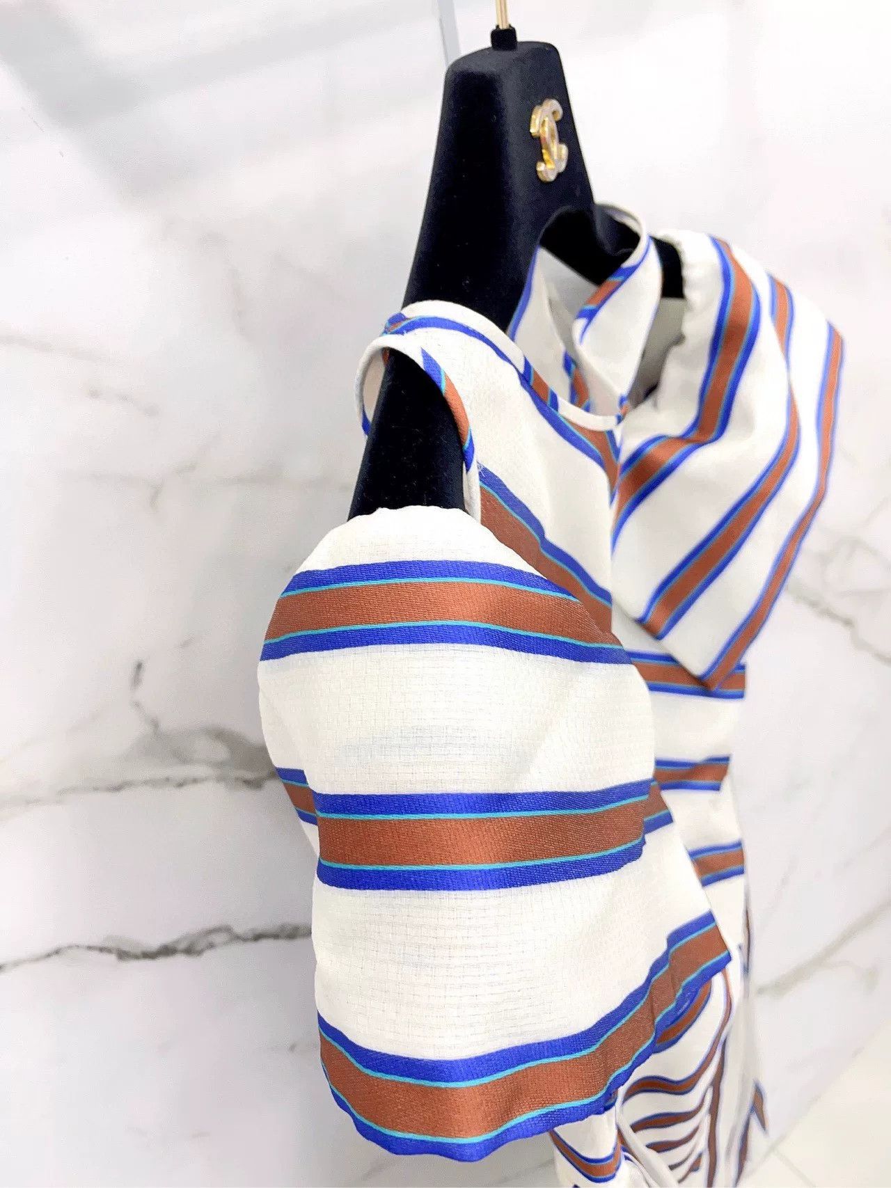 Fendi FENDI V-Neck Striped Off-Shoulder Silk Dress Size M / US 6-8 / IT 42-44 - 9 Thumbnail