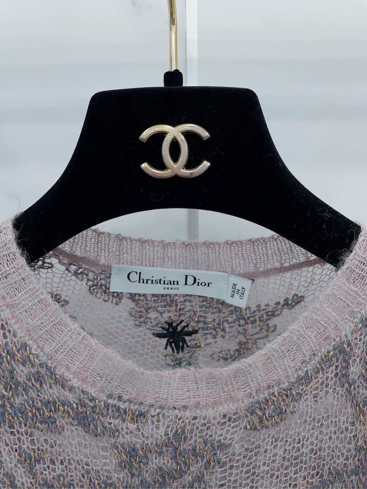 Dior Dior Pink Sheer Jacquard Crewneck Sweater Size XXS / US 00 / IT 34 - 3 Thumbnail