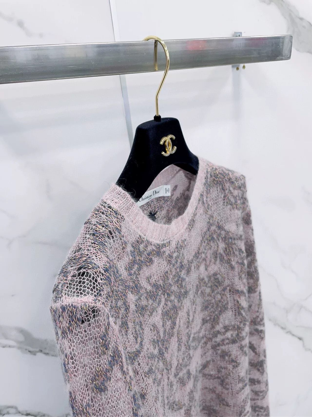 Dior Dior Pink Sheer Jacquard Crewneck Sweater Size XXS / US 00 / IT 34 - 6 Thumbnail
