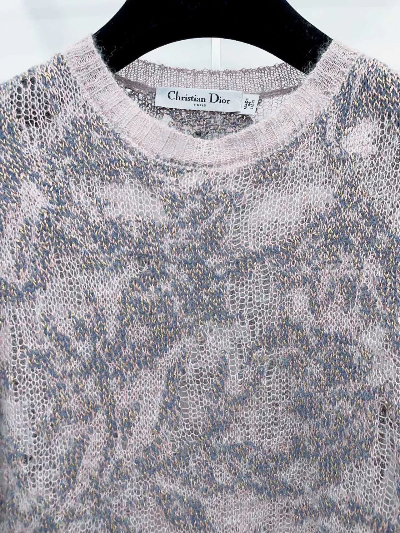 Dior Dior Pink Sheer Jacquard Crewneck Sweater Size XXS / US 00 / IT 34 - 4 Thumbnail