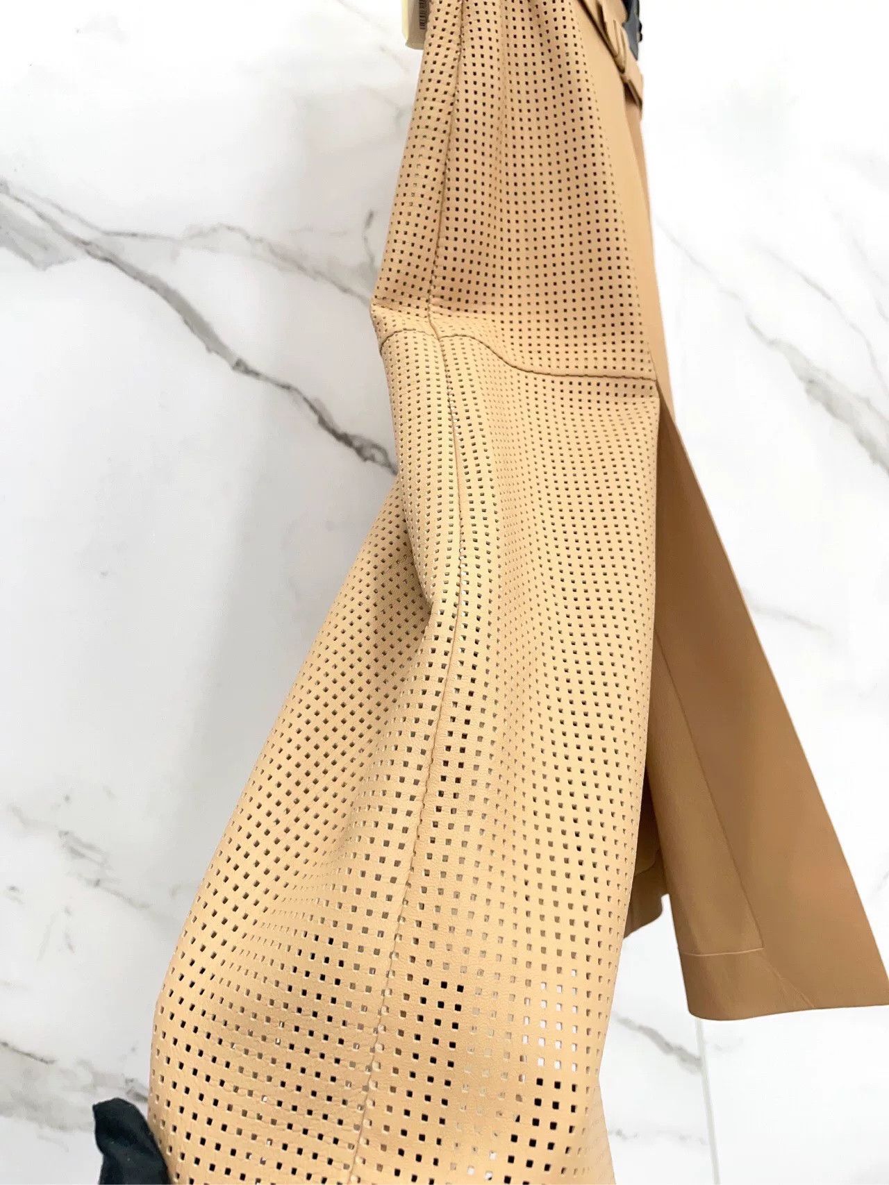 Fendi FENDI Khaki Perforated Sheepskin Midi Skirt Size 38" / US 16 / IT 52 - 6 Thumbnail