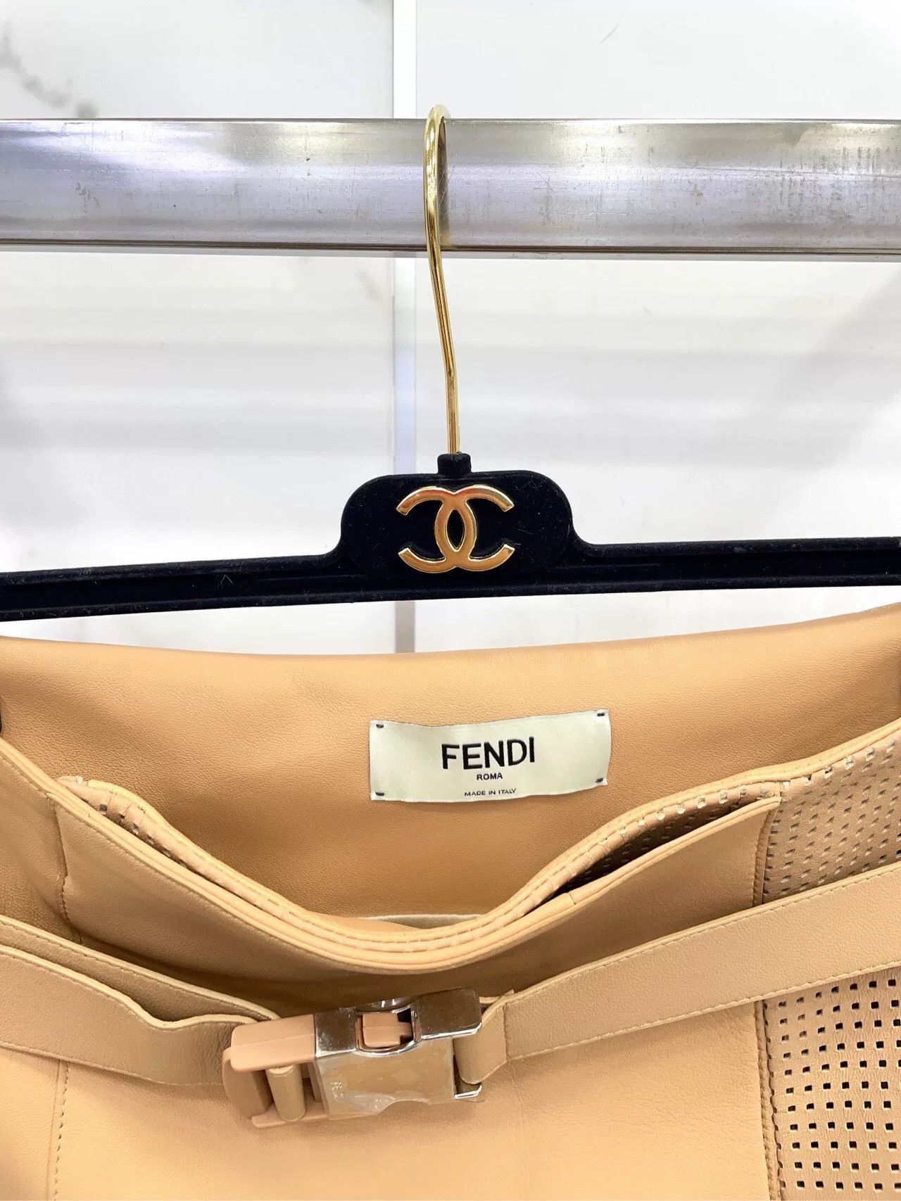 Fendi FENDI Khaki Perforated Sheepskin Midi Skirt Size 38" / US 16 / IT 52 - 7 Thumbnail