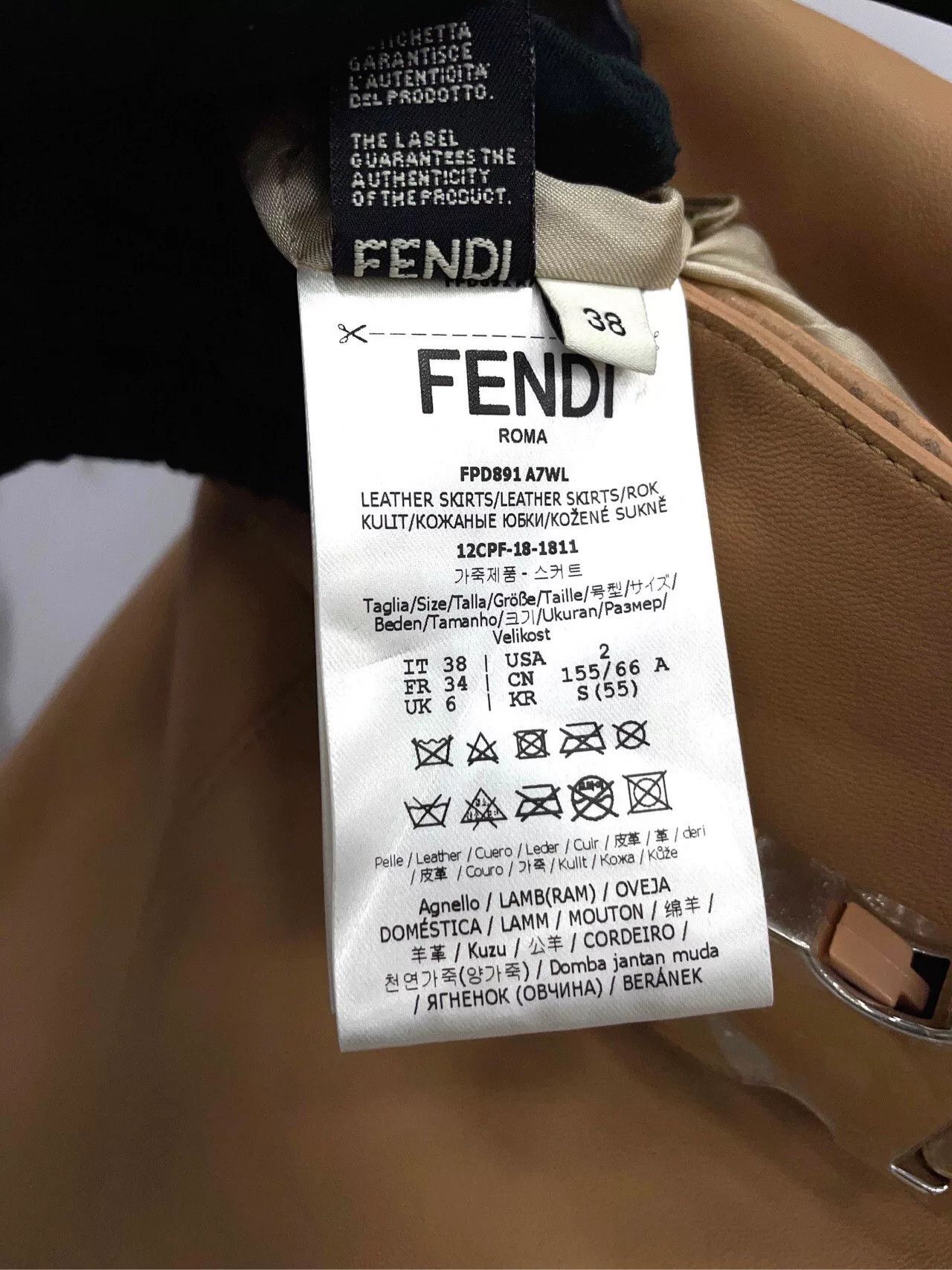 Fendi FENDI Khaki Perforated Sheepskin Midi Skirt Size 38" / US 16 / IT 52 - 8 Thumbnail