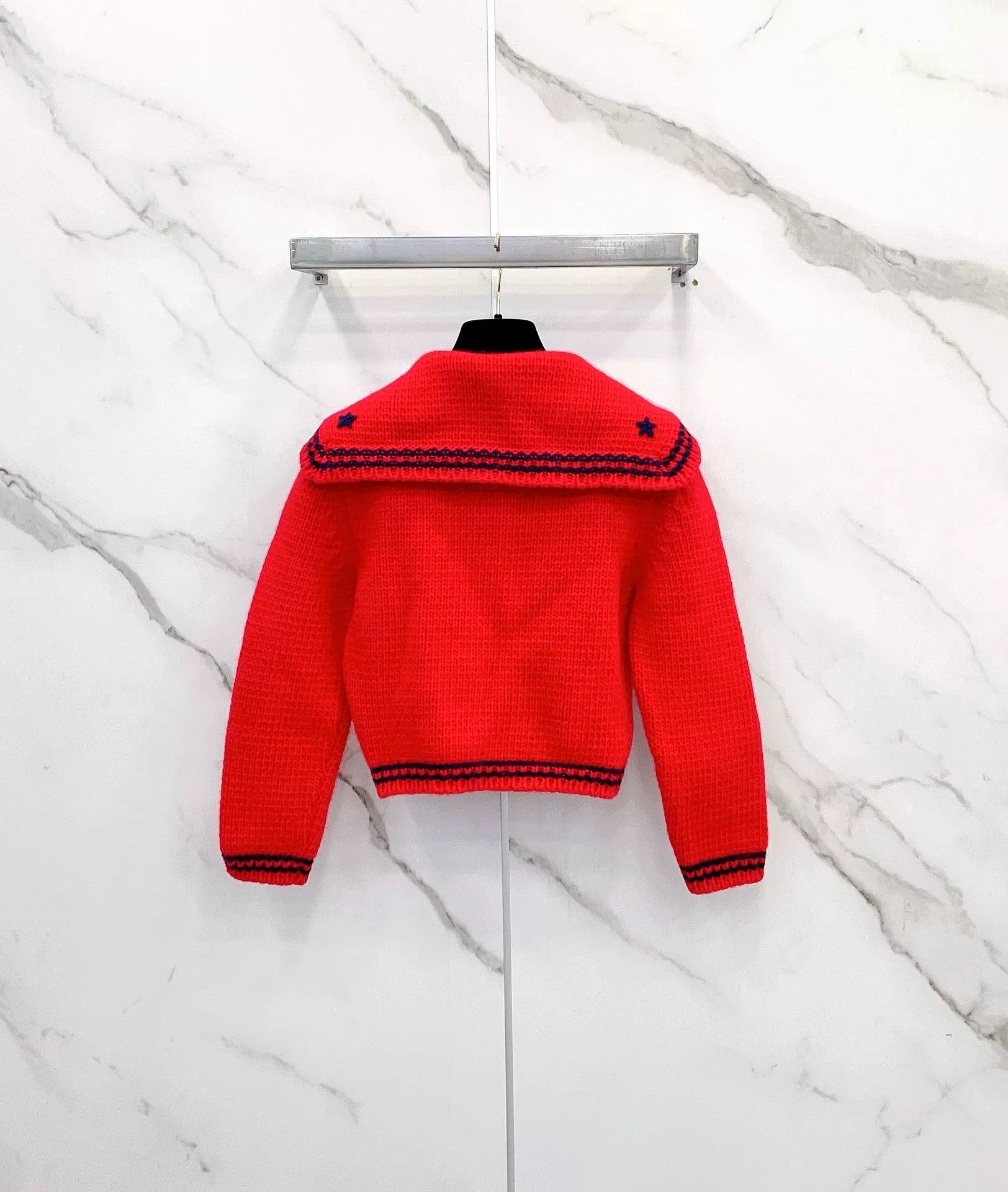 Miu Miu Miu Miu Red Short Nautical Knit Cardigan Size XS / US 0-2 / IT 36-38 - 2 Thumbnail