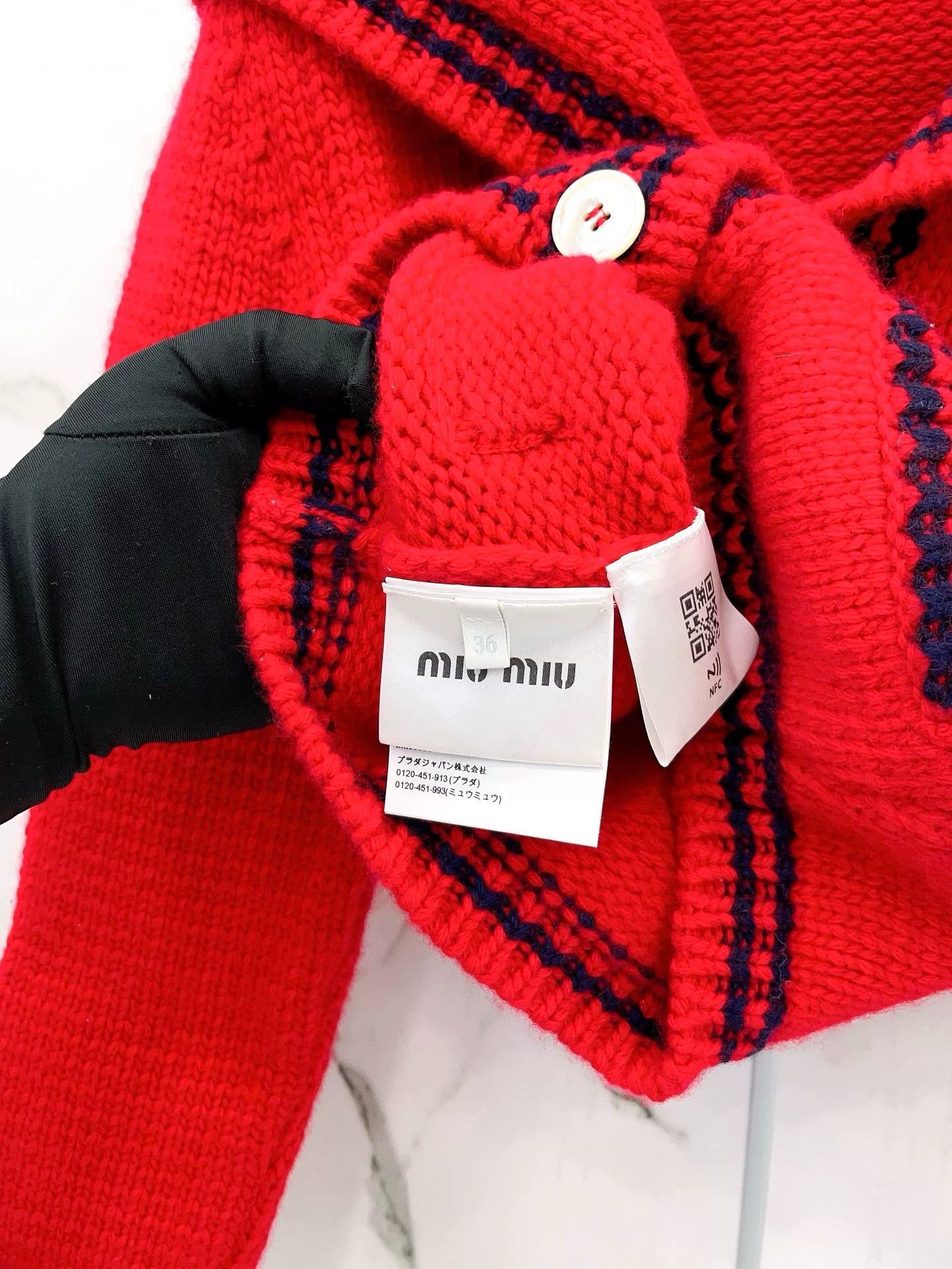 Miu Miu Miu Miu Red Short Nautical Knit Cardigan Size XS / US 0-2 / IT 36-38 - 8 Thumbnail