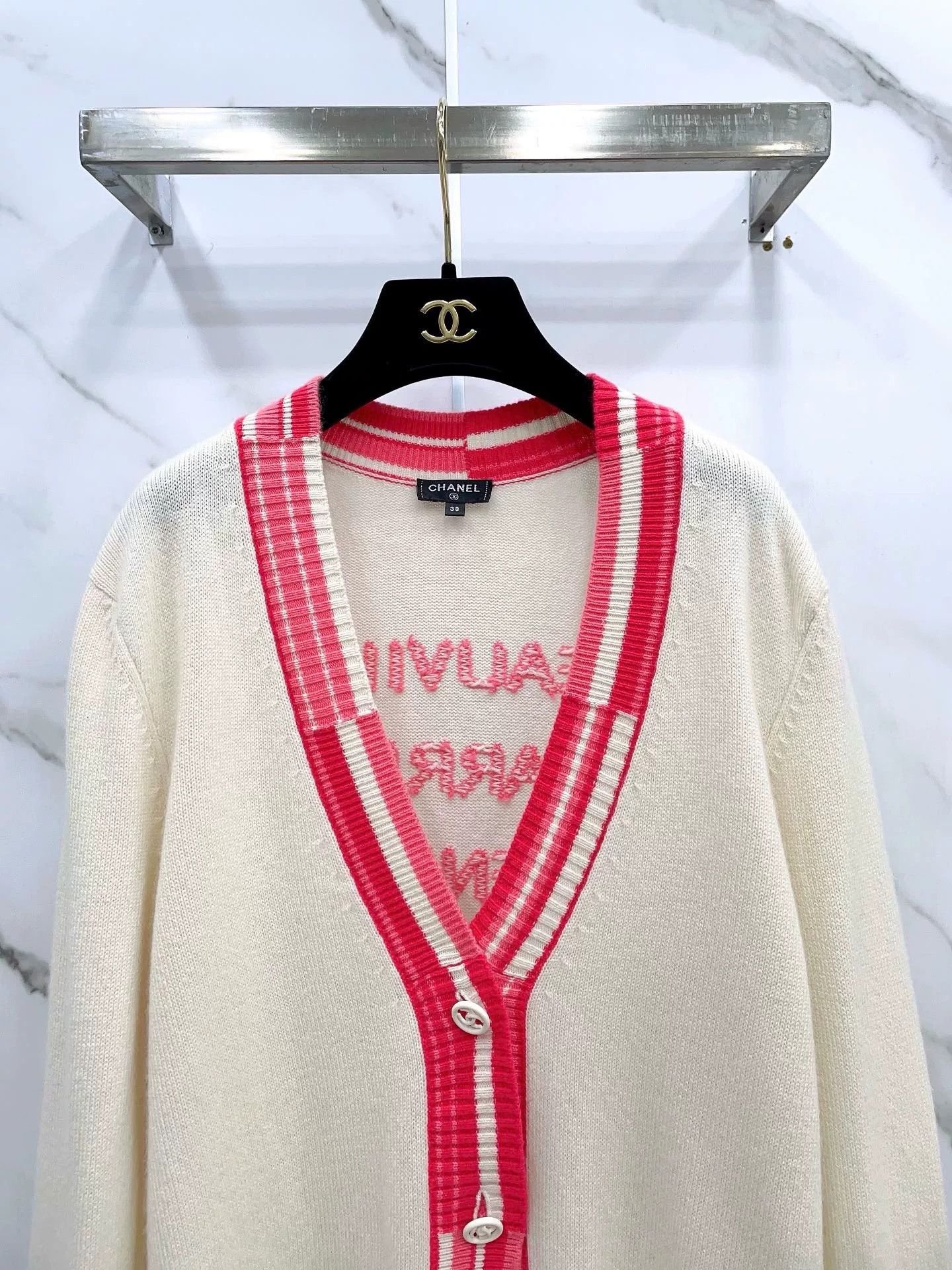 Chanel Chanel Asymmetrical Stripe V-Neck Logo Sweater Size S / US 4 / IT 40 - 4 Thumbnail