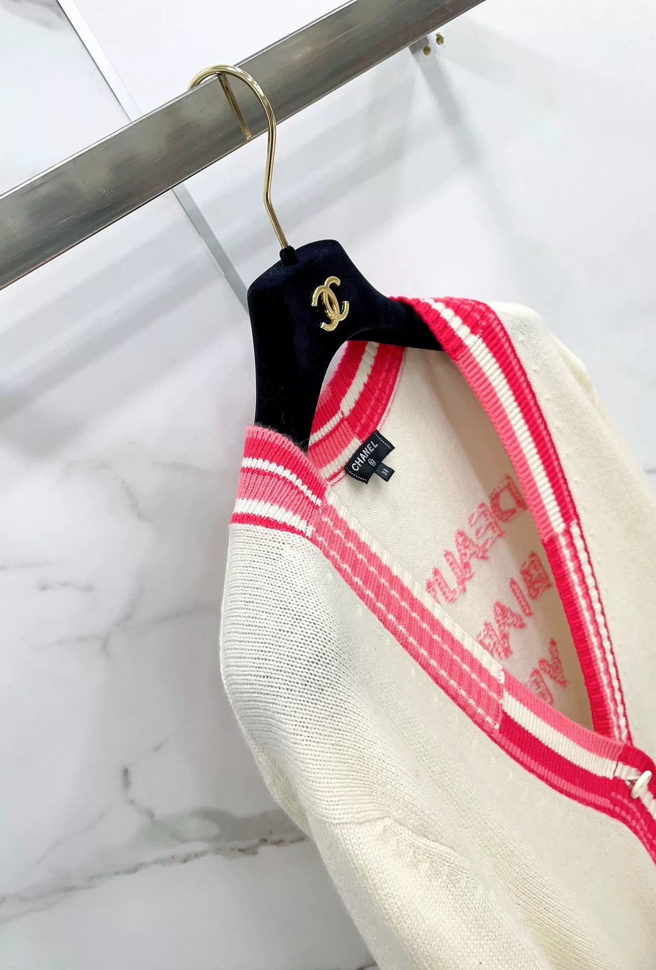 Chanel Chanel Asymmetrical Stripe V-Neck Logo Sweater Size S / US 4 / IT 40 - 7 Thumbnail