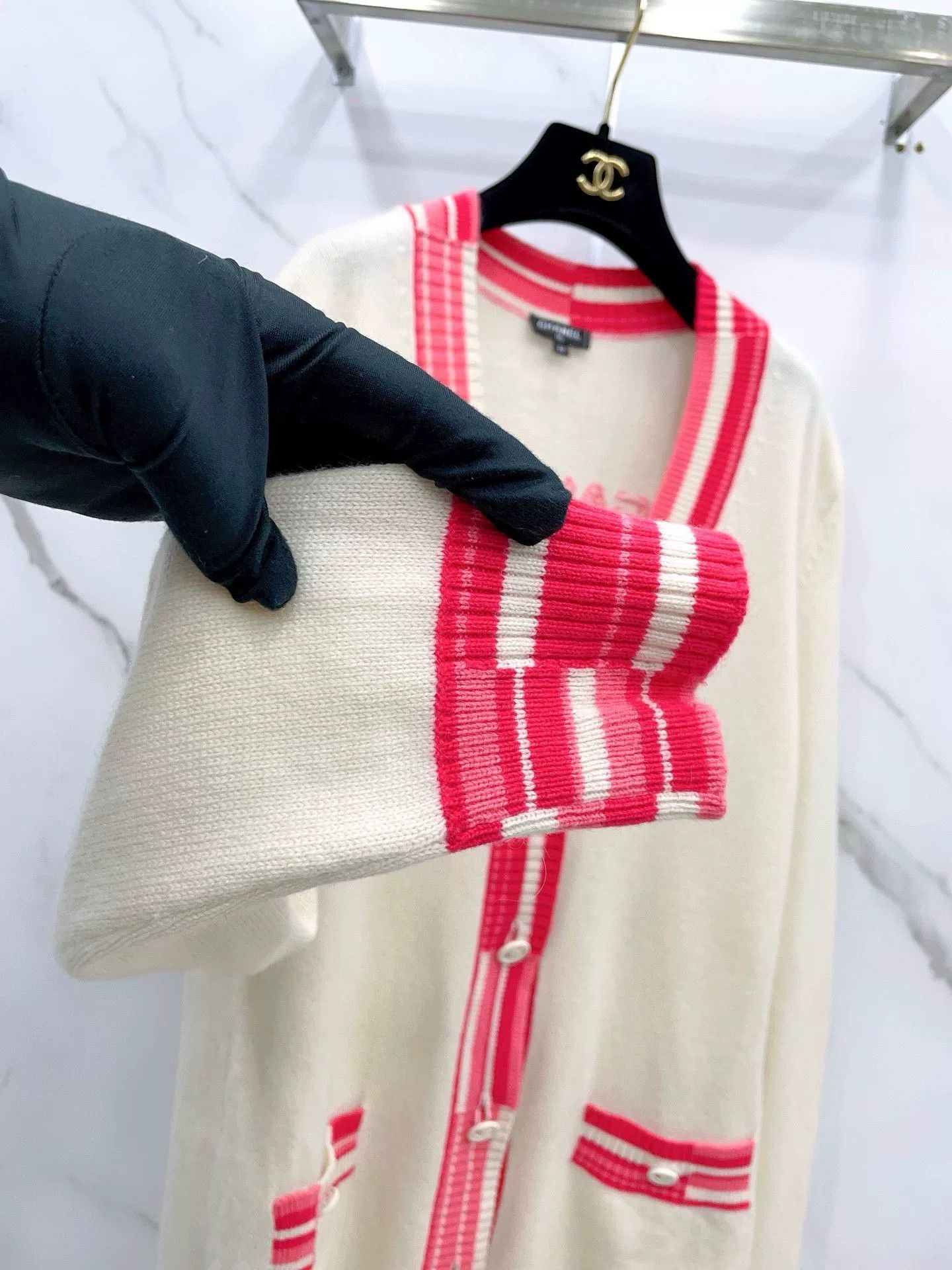 Chanel Chanel Asymmetrical Stripe V-Neck Logo Sweater Size S / US 4 / IT 40 - 6 Thumbnail