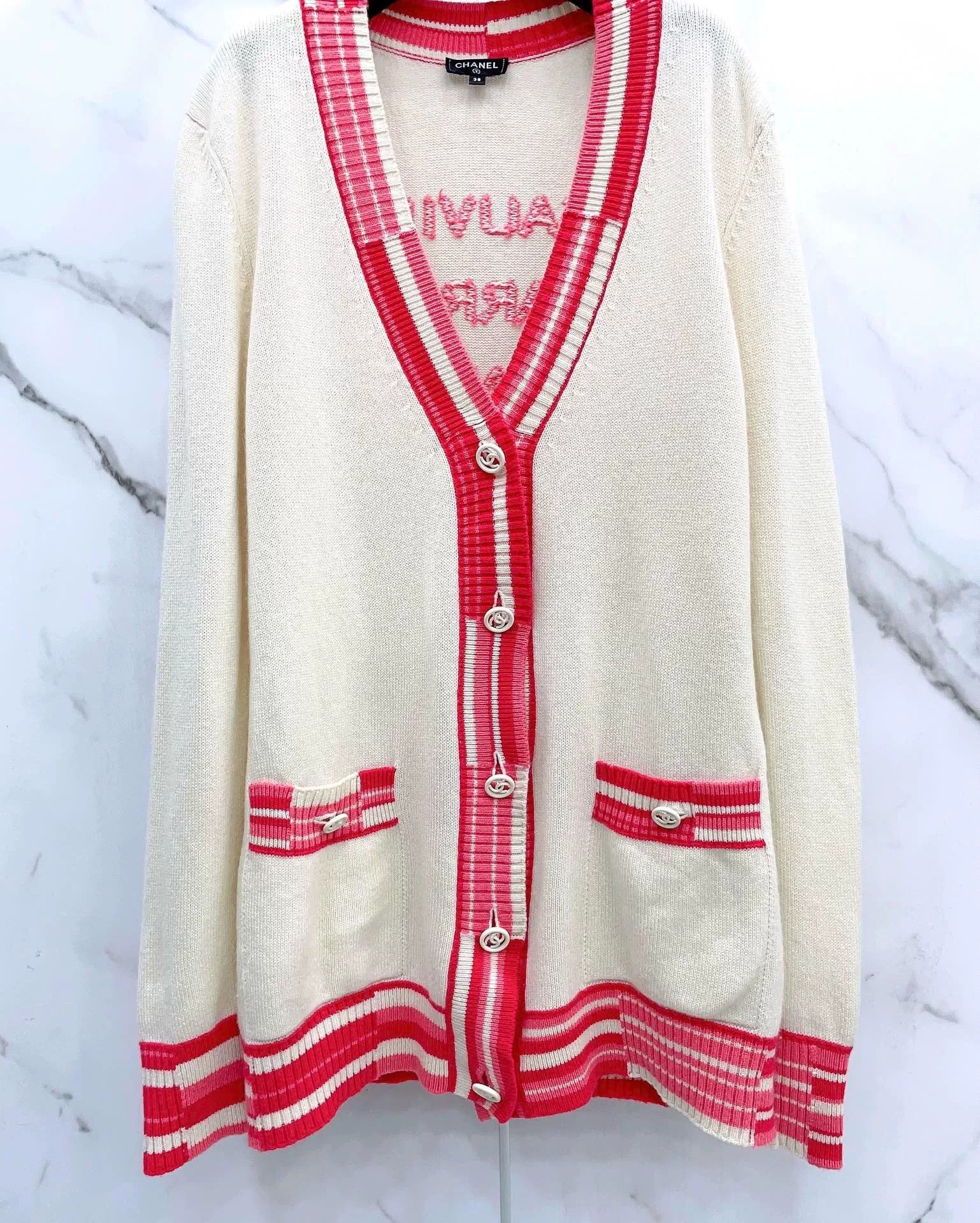 Chanel Chanel Asymmetrical Stripe V-Neck Logo Sweater Size S / US 4 / IT 40 - 5 Thumbnail