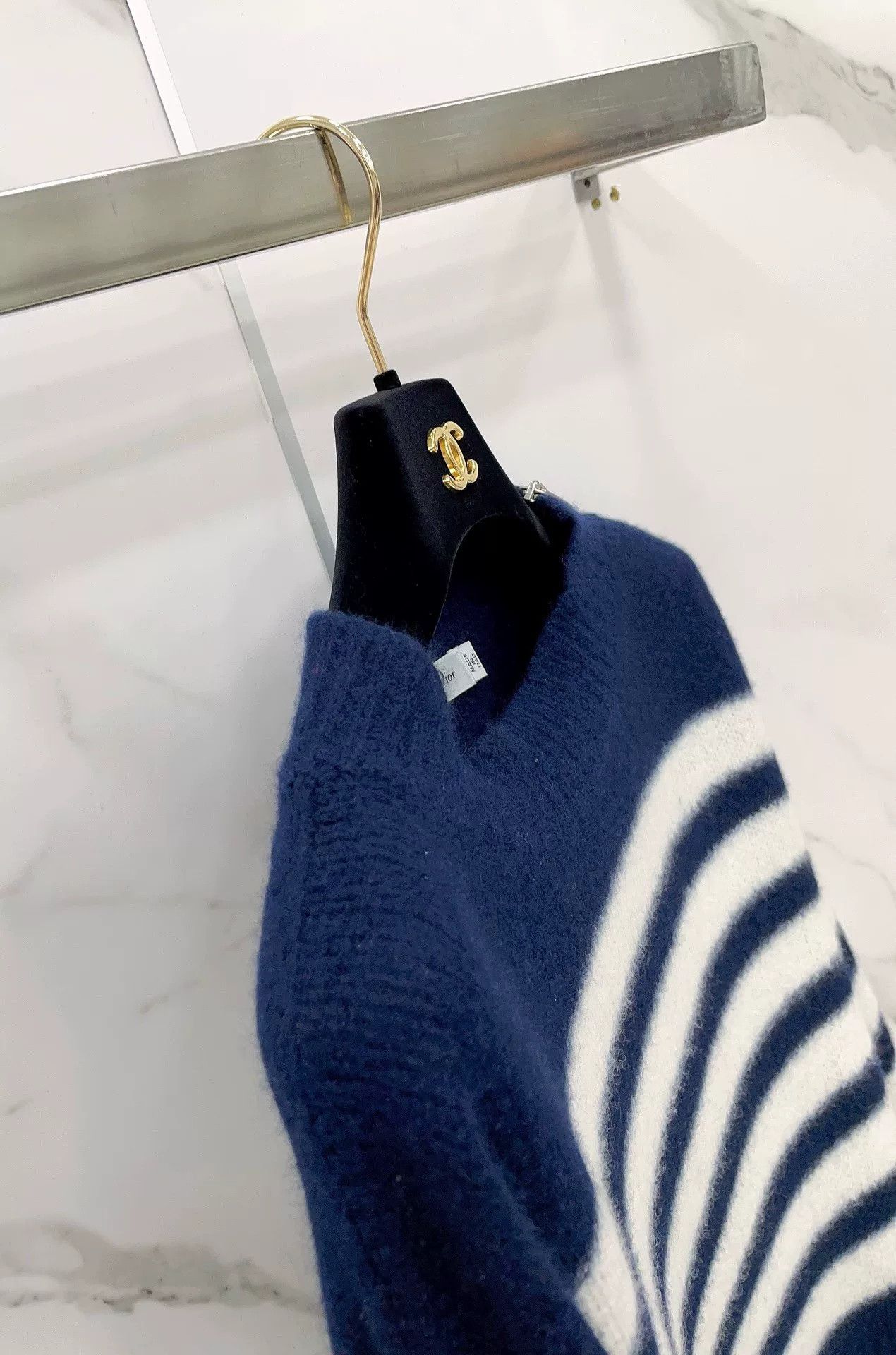 Dior Dior Navy Blue Striped Side Zip Cashmere Sweater Size XS / US 0-2 / IT 36-38 - 7 Thumbnail