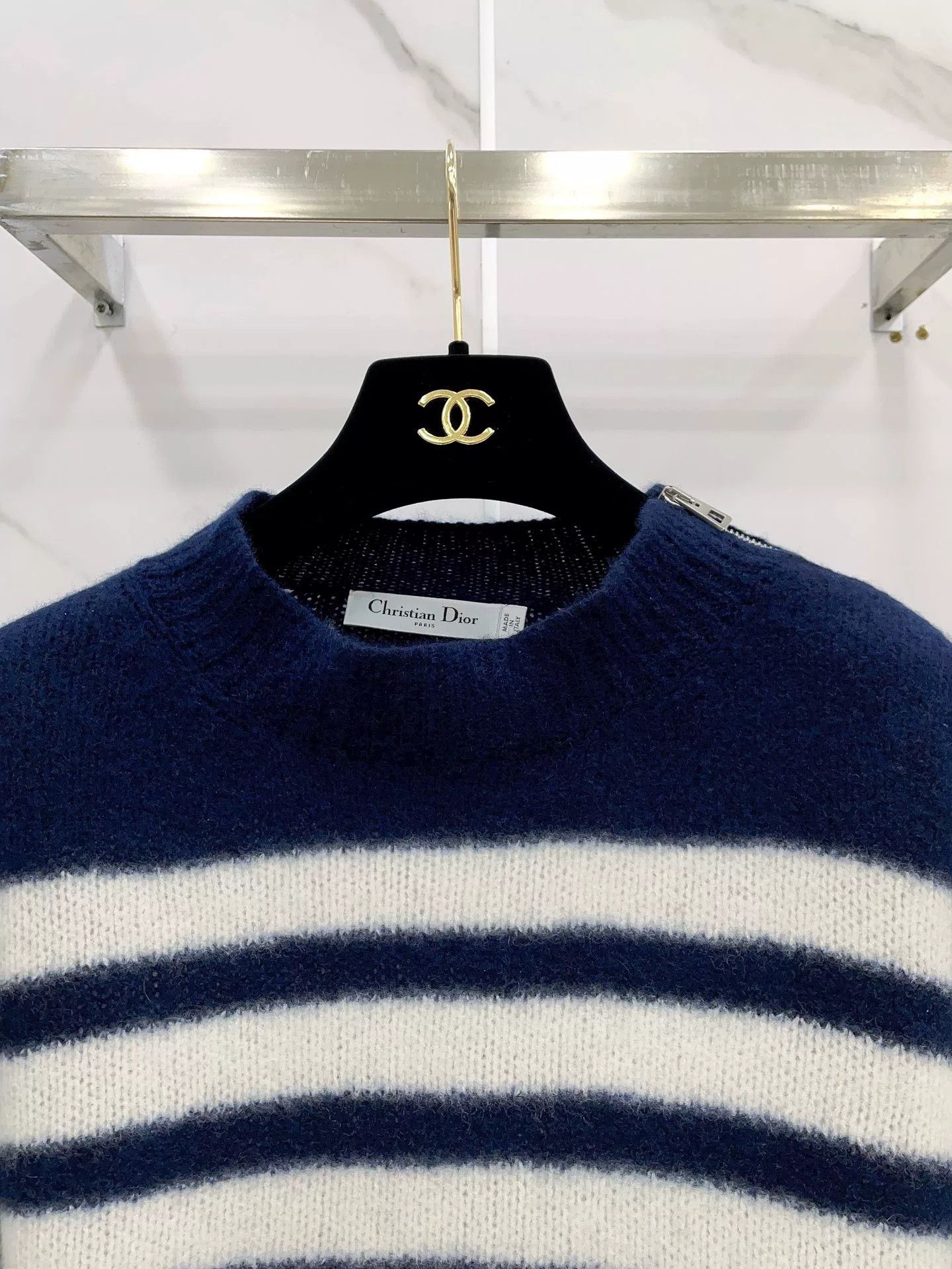 Dior Dior Navy Blue Striped Side Zip Cashmere Sweater Size XS / US 0-2 / IT 36-38 - 3 Thumbnail