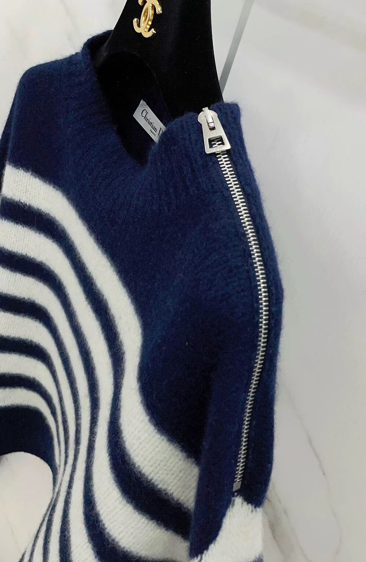 Dior Dior Navy Blue Striped Side Zip Cashmere Sweater Size XS / US 0-2 / IT 36-38 - 8 Thumbnail