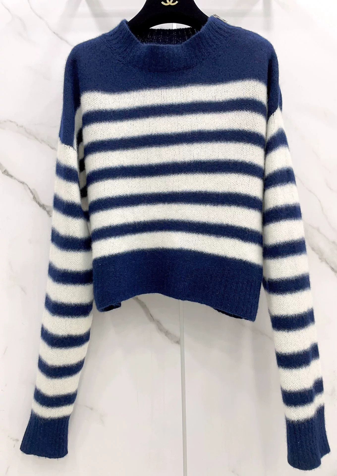 Dior Dior Navy Blue Striped Side Zip Cashmere Sweater Size XS / US 0-2 / IT 36-38 - 4 Thumbnail