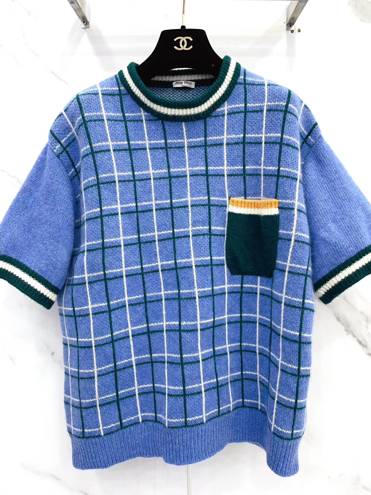 Miu Miu Miu Miu Blue Green White Check Knit Top Size M / US 6-8 / IT 42-44 - 4 Thumbnail