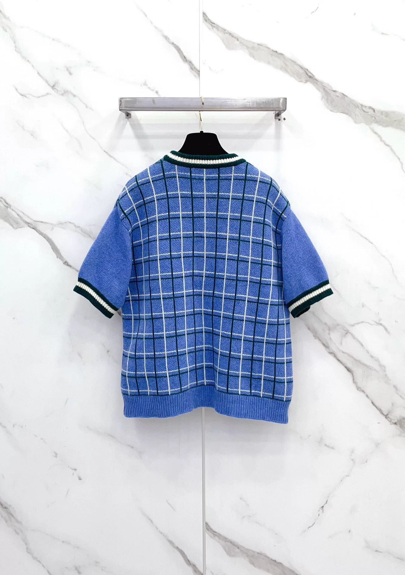Miu Miu Miu Miu Blue Green White Check Knit Top Size M / US 6-8 / IT 42-44 - 2 Thumbnail