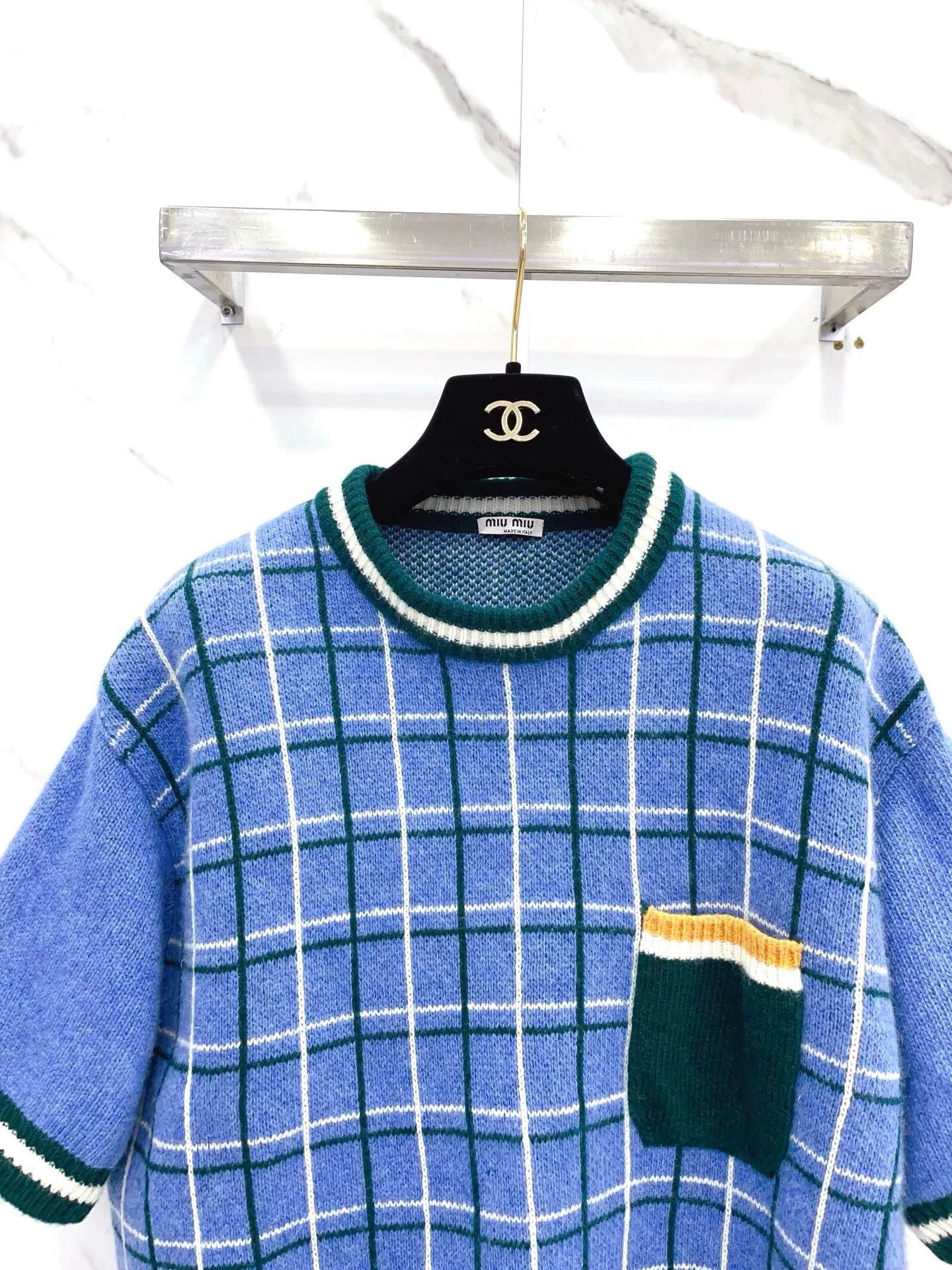 Miu Miu Miu Miu Blue Green White Check Knit Top Size M / US 6-8 / IT 42-44 - 3 Thumbnail