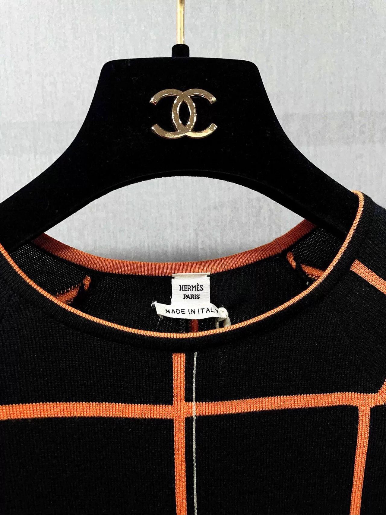 Hermes Hermès Black Orange Check Knit Top Size XS / US 0-2 / IT 36-38 - 3 Thumbnail
