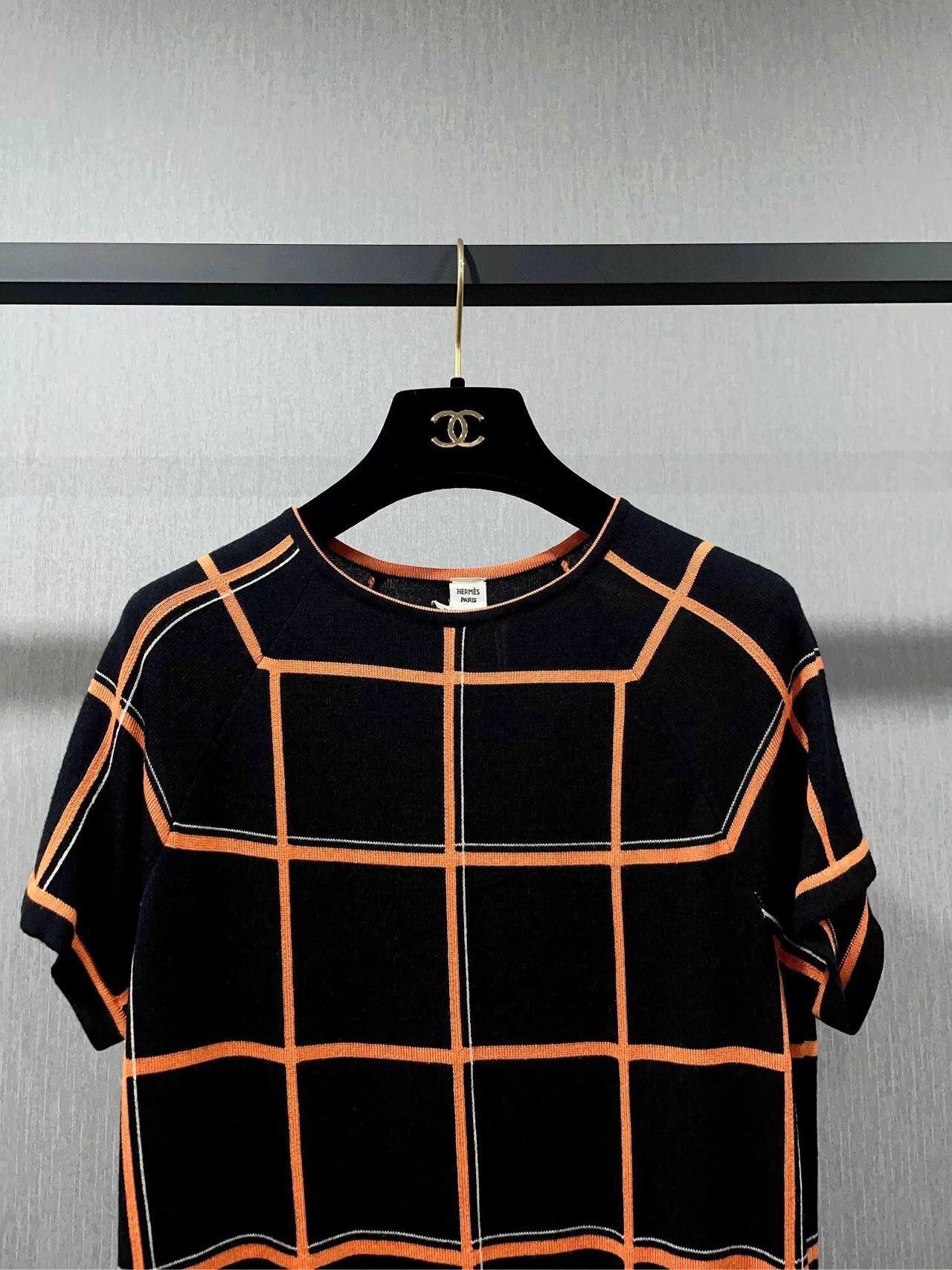 Hermes Hermès Black Orange Check Knit Top Size XS / US 0-2 / IT 36-38 - 4 Thumbnail