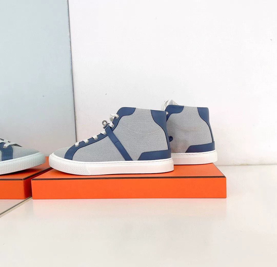 Hermes Hermes Blue Logo High-Top Lace-Up Sneakers Size US 7.5 / IT 37.5 - 3 Thumbnail