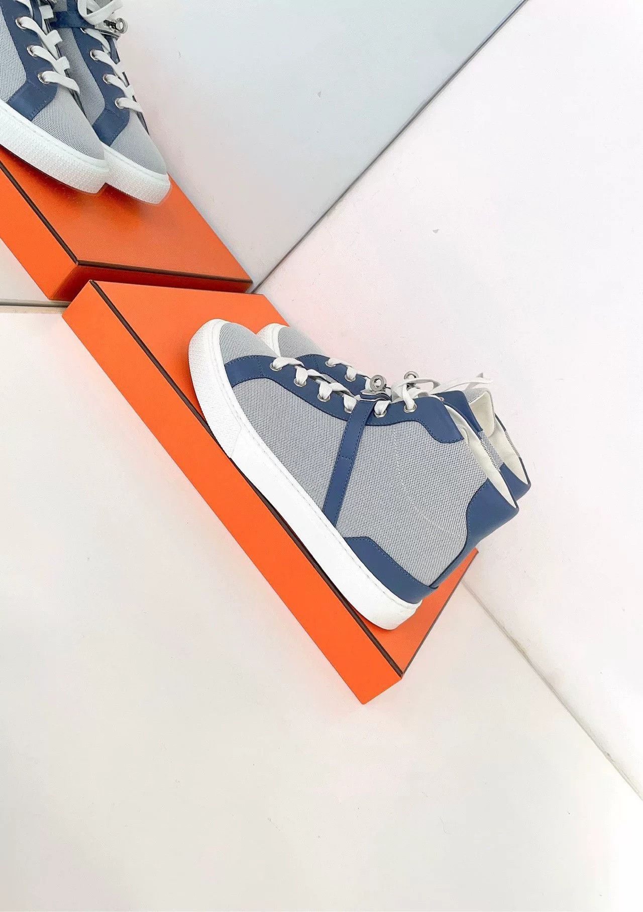 Hermes Hermes Blue Logo High-Top Lace-Up Sneakers Size US 7.5 / IT 37.5 - 5 Thumbnail