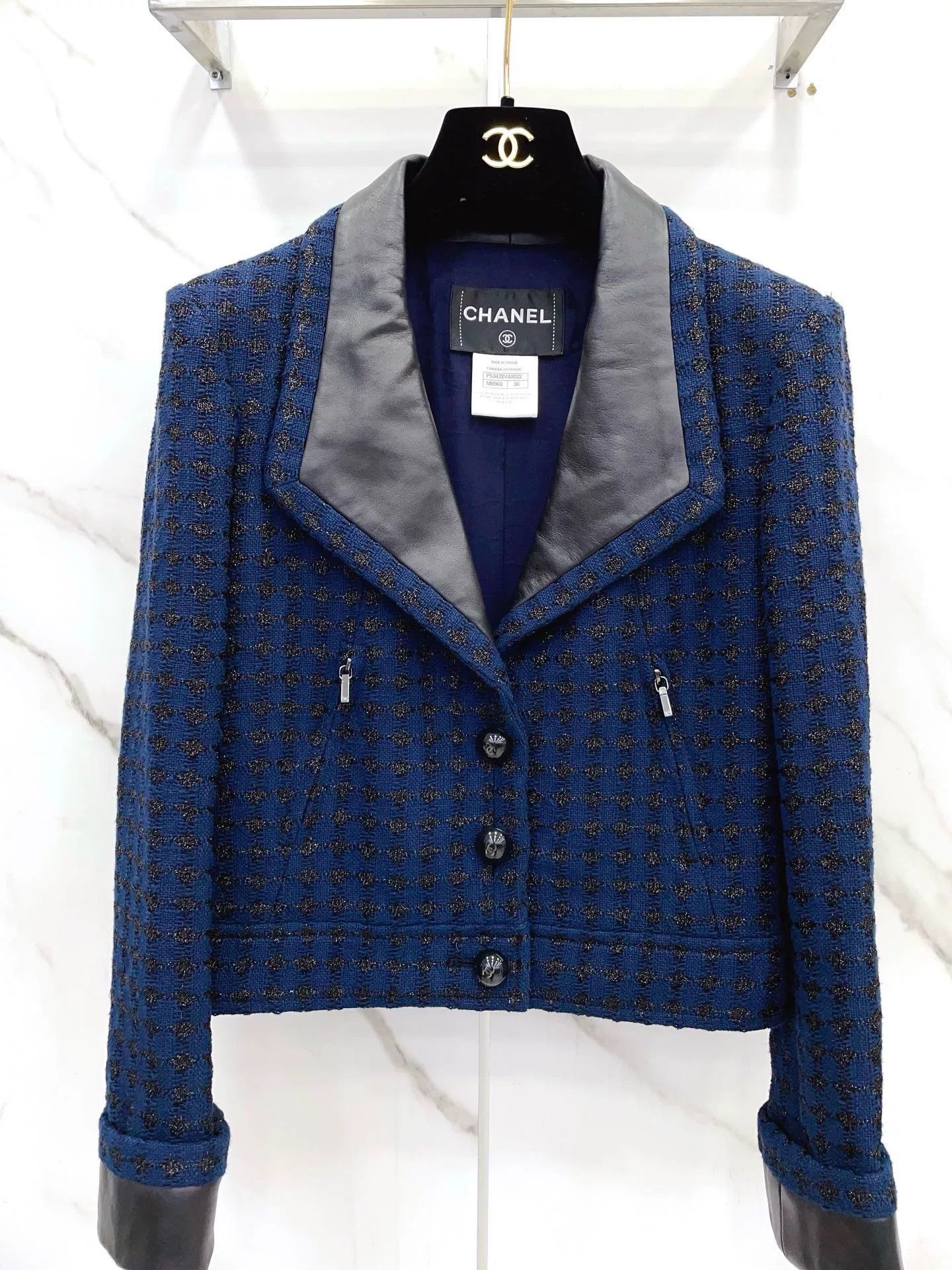 Chanel Chanel Dark Blue Tweed & Sheepskin Coat Size XS / US 0-2 / IT 36-38 - 4 Thumbnail