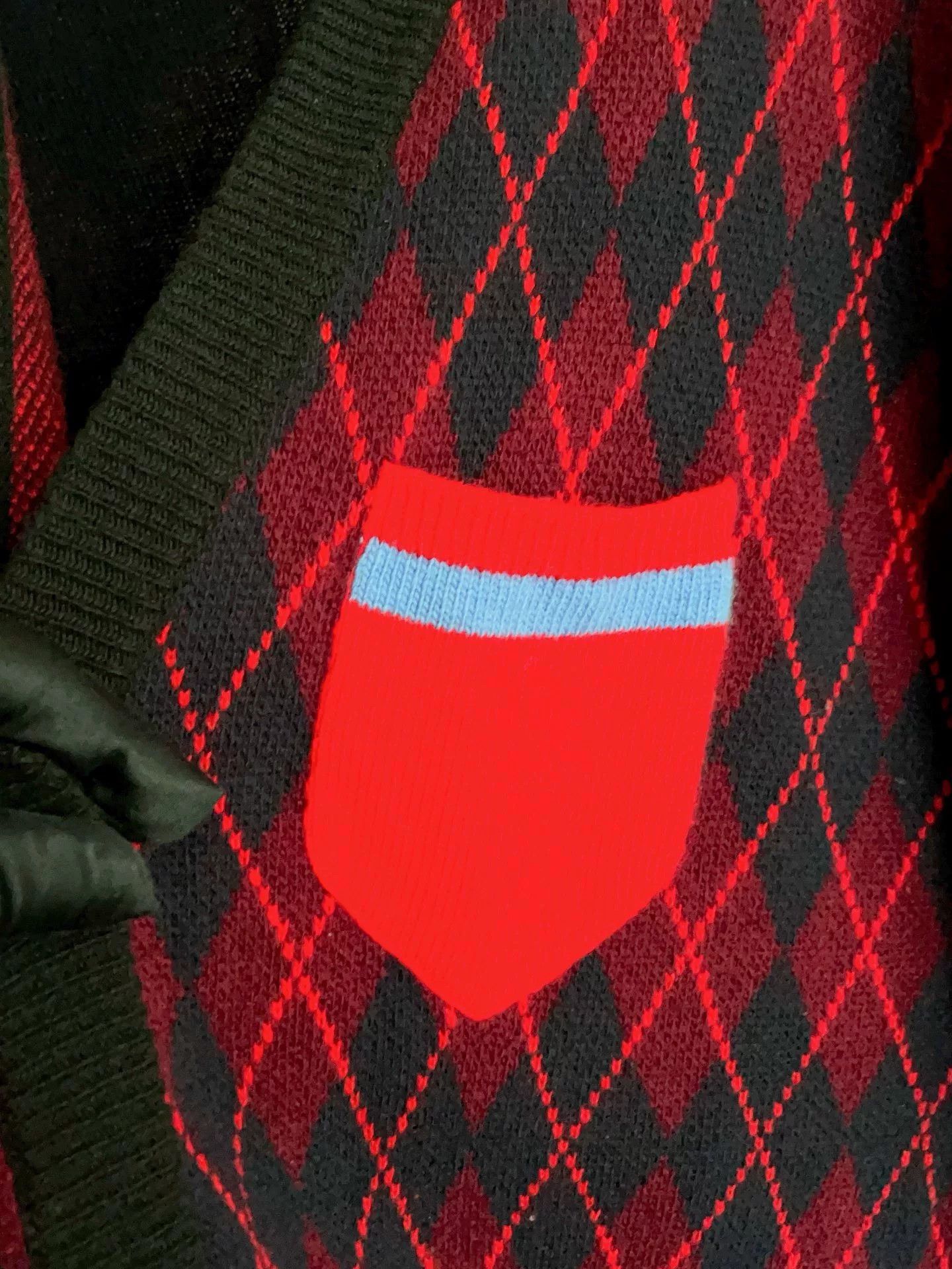 Miu Miu Miu Miu Red Argyle Colorblock Mid-Length Cardigan Size S / US 4 / IT 40 - 6 Thumbnail