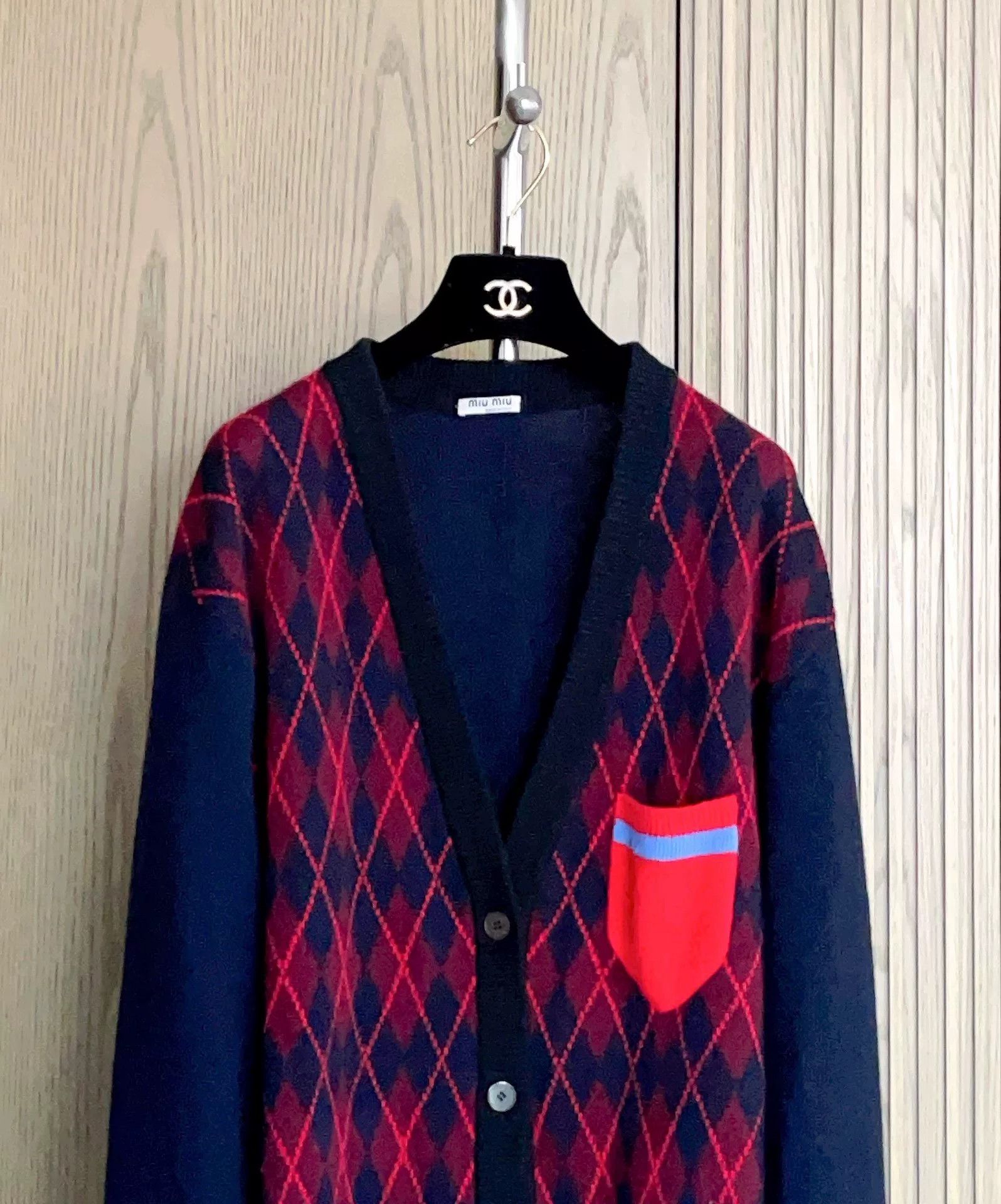 Miu Miu Miu Miu Red Argyle Colorblock Mid-Length Cardigan Size S / US 4 / IT 40 - 3 Thumbnail