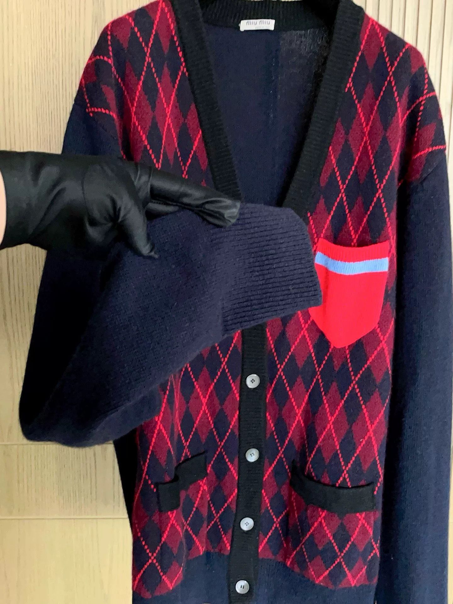 Miu Miu Miu Miu Red Argyle Colorblock Mid-Length Cardigan Size S / US 4 / IT 40 - 5 Thumbnail