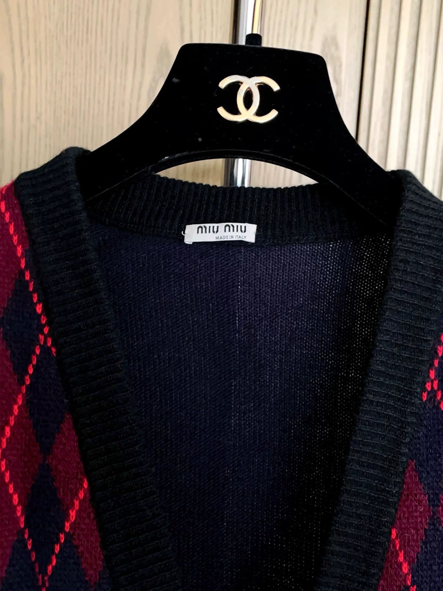 Miu Miu Miu Miu Red Argyle Colorblock Mid-Length Cardigan Size S / US 4 / IT 40 - 7 Thumbnail