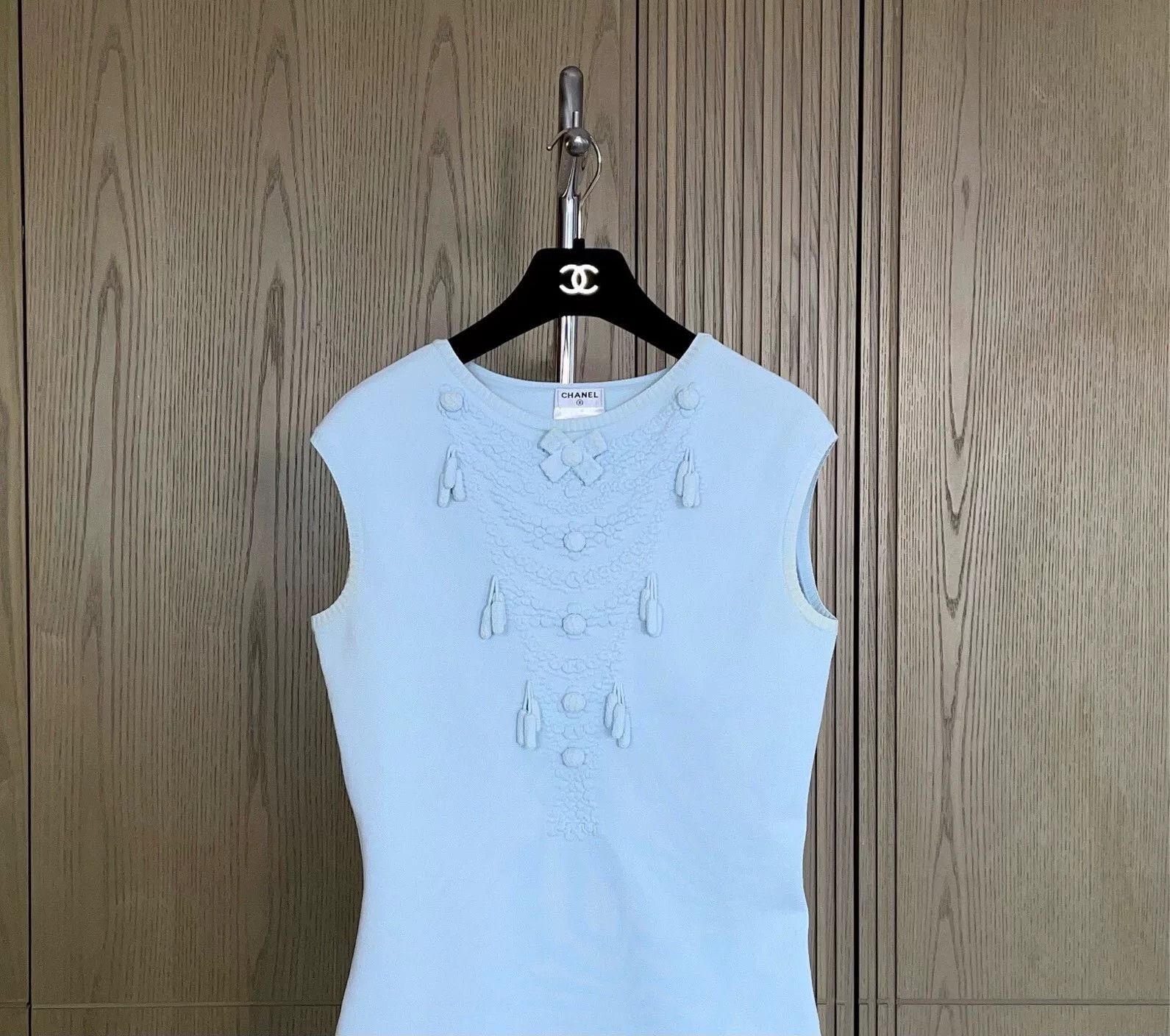 Chanel Chanel Light Blue Embossed Knit Sleeveless Jumpsuit Size S / US 4 / IT 40 - 3 Thumbnail