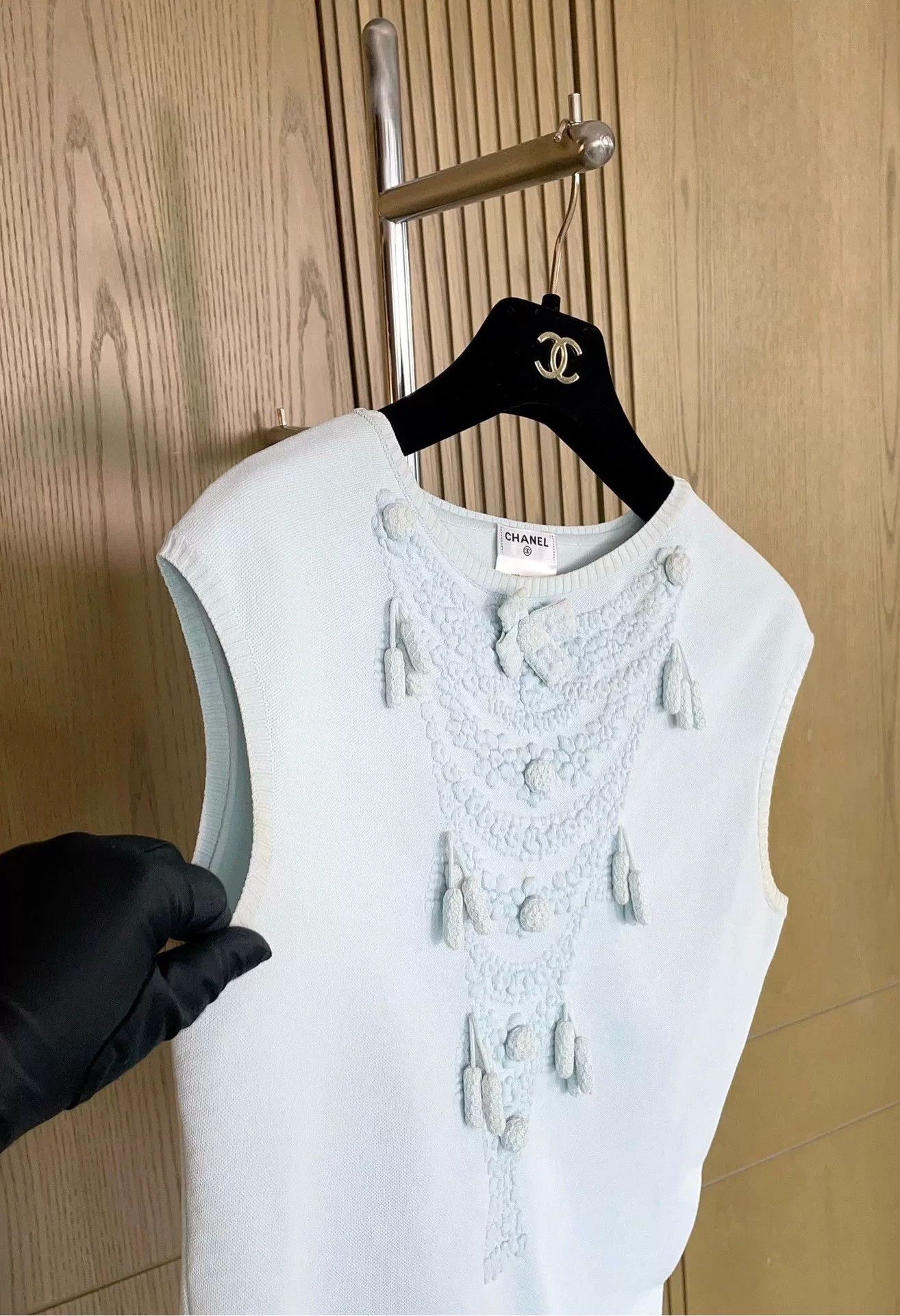 Chanel Chanel Light Blue Embossed Knit Sleeveless Jumpsuit Size S / US 4 / IT 40 - 6 Thumbnail