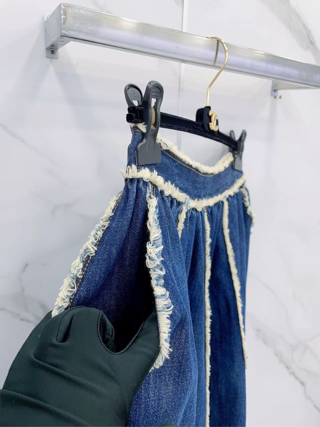 Dior Dior Blue Denim Fringed Long Skirt Size 38" / US 16 / IT 52 - 4 Thumbnail