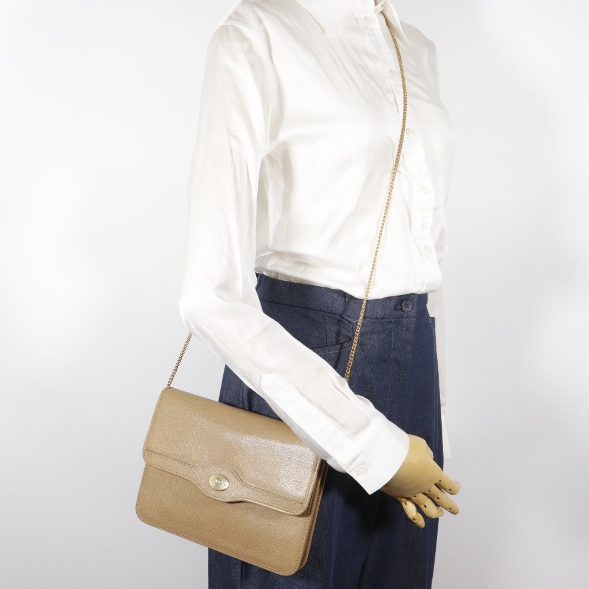 Dior Christian Dior Chain Shoulder Bag, Vintage Leather, Beige, Women's Size ONE SIZE - 13 Thumbnail