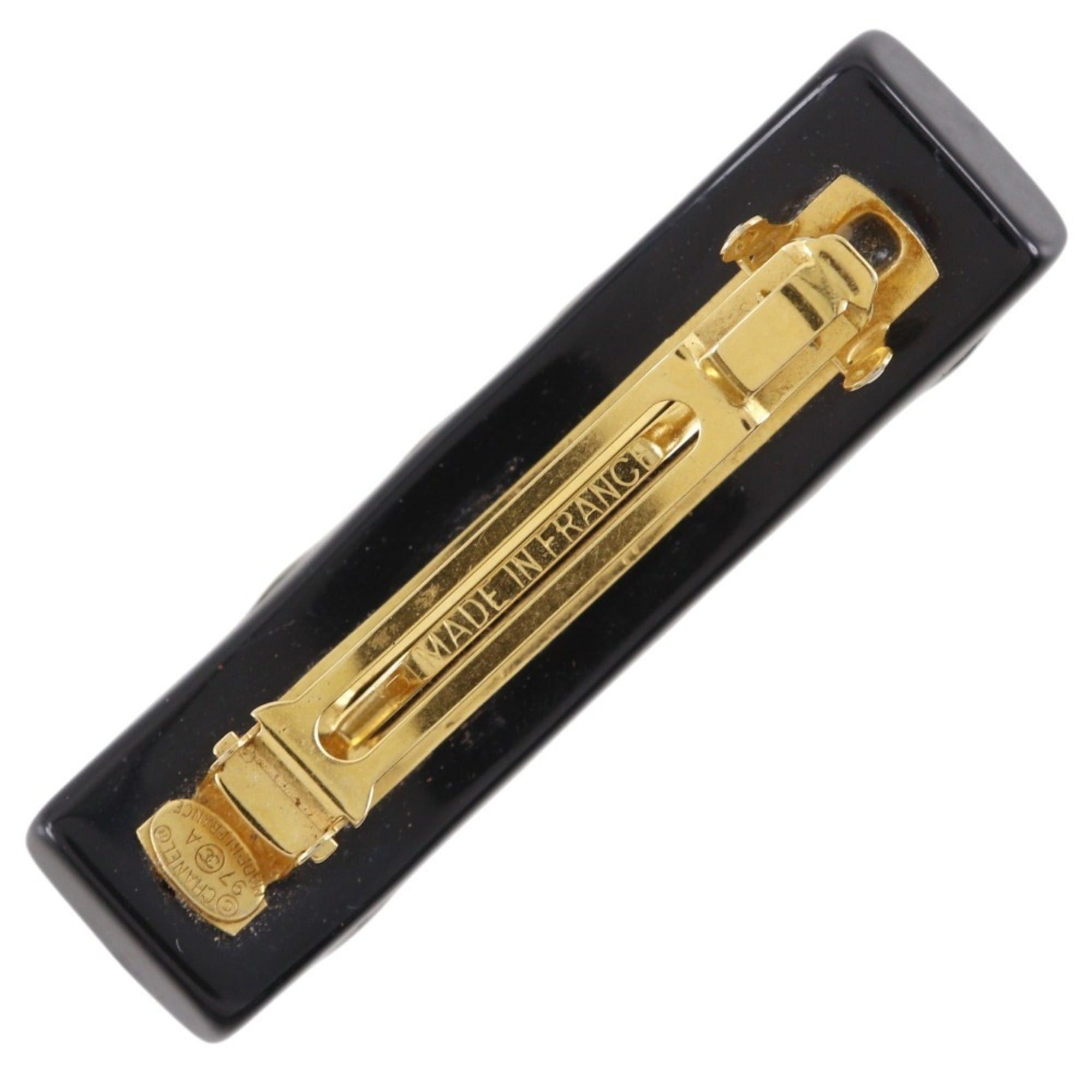 Chanel Chanel Coco Mark Barrette, Chain Motif, Vintage Plastic, 1997, Black/Gold, 97A, Women's Size ONE SIZE - 2 Thumbnail