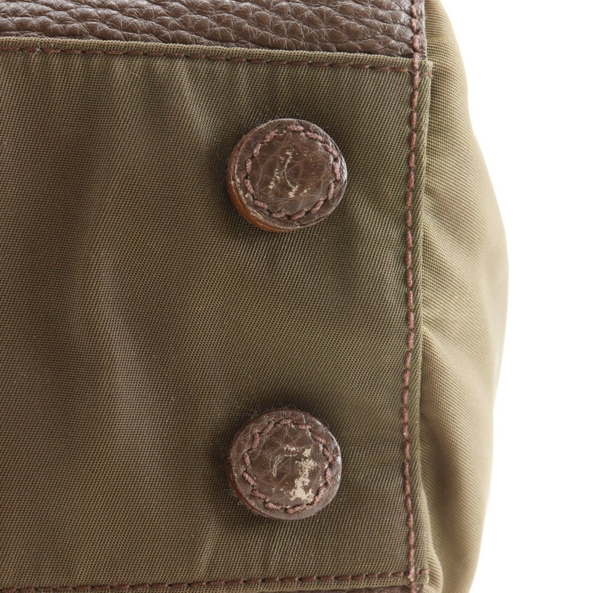 Prada Prada logo embossed handbag/tote bag, calfskin x nylon, brown, unisex. Size ONE SIZE - 14 Thumbnail
