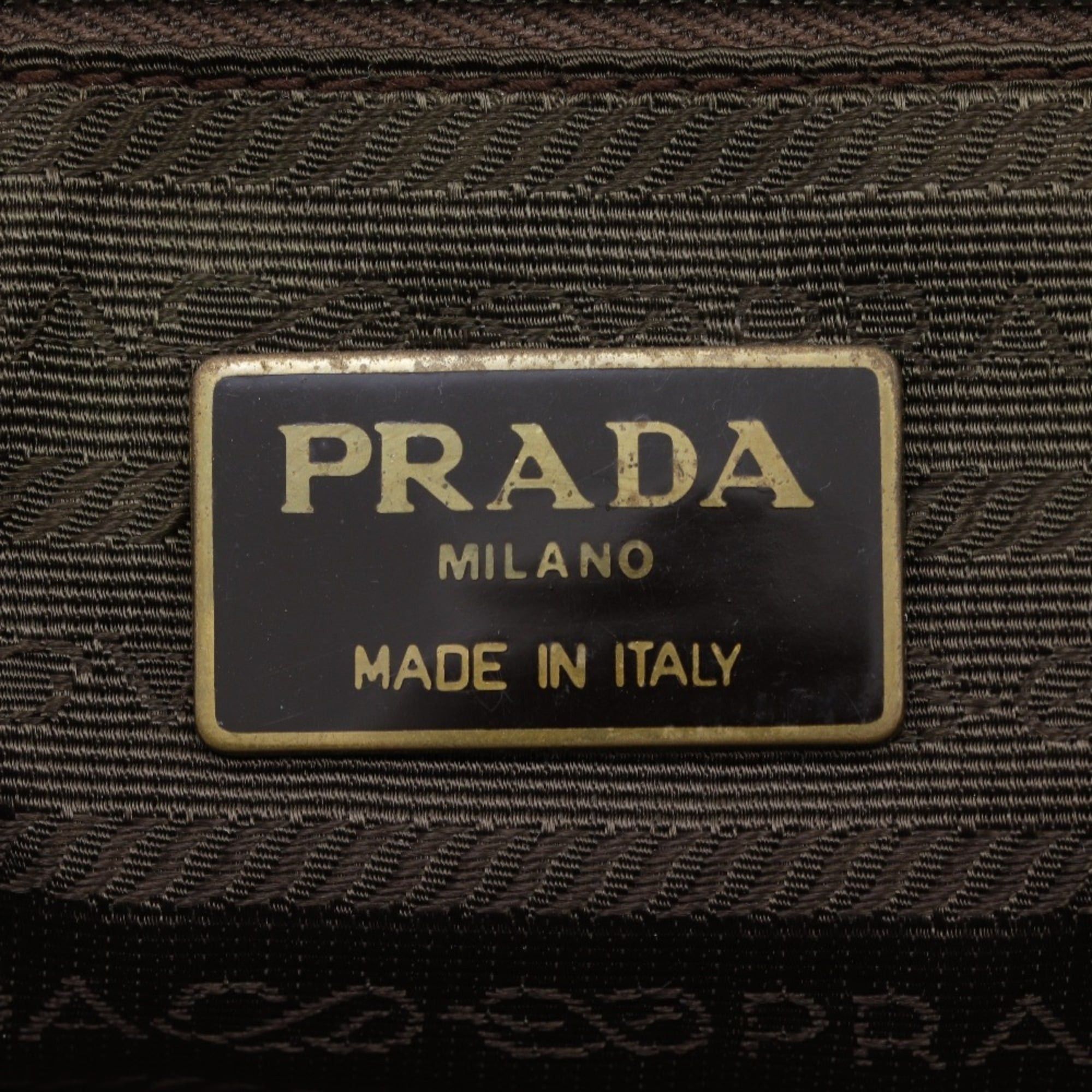 Prada Prada logo embossed handbag/tote bag, calfskin x nylon, brown, unisex. Size ONE SIZE - 11 Thumbnail