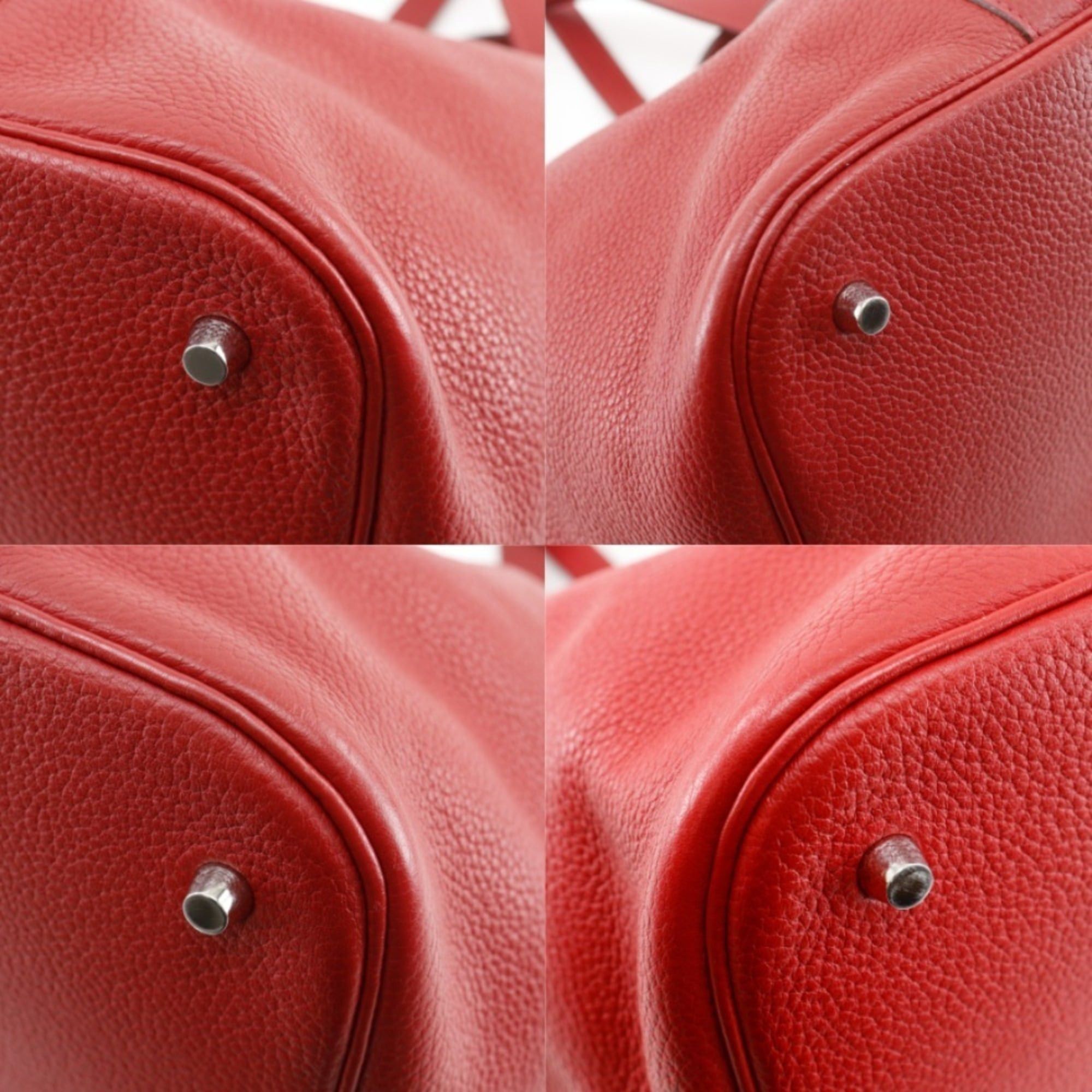 Hermes Hermes Picotin Lock GM handbag, Taurillon Clemence leather, 2013 model, red/silver hardware, □Q A5 size, belt buckle, women's. Size ONE SIZE - 4 Thumbnail