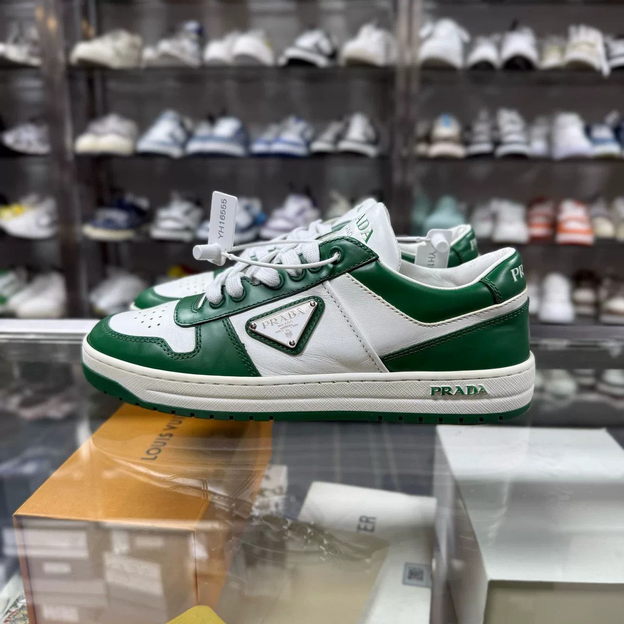 Prada PRADA DOWNTOWN Metallic Logo White Green Sneakers Size US 6.5 / IT 36.5 - 3 Thumbnail