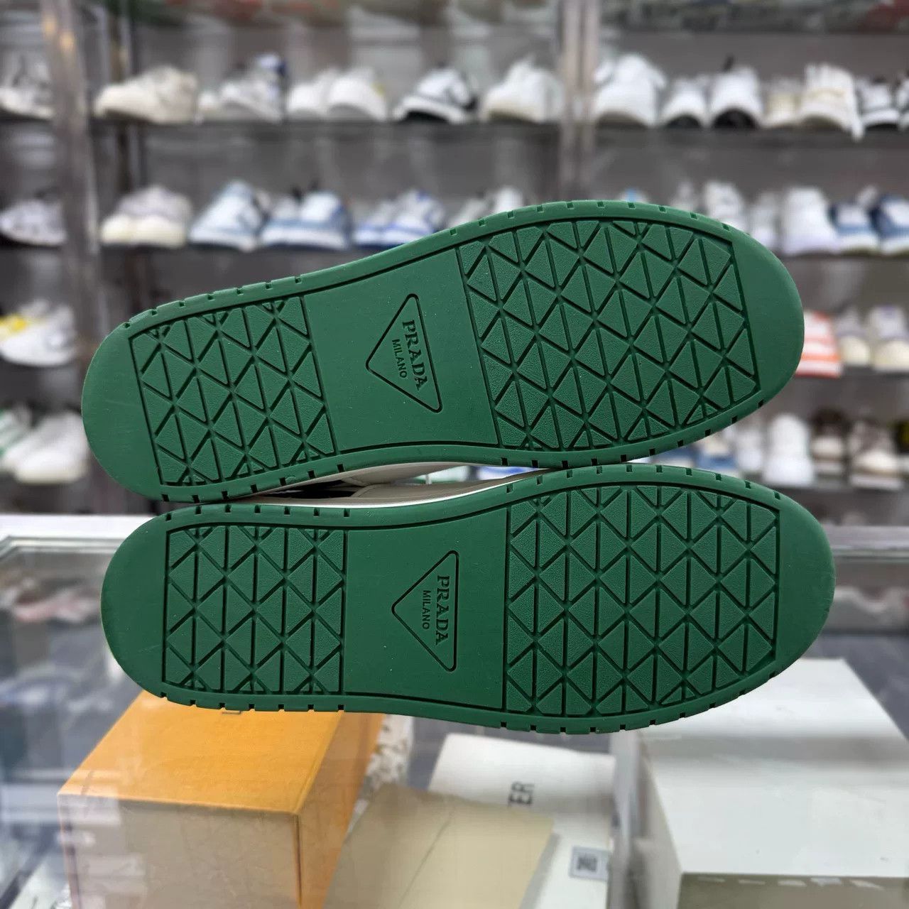 Prada PRADA DOWNTOWN Metallic Logo White Green Sneakers Size US 6.5 / IT 36.5 - 7 Thumbnail