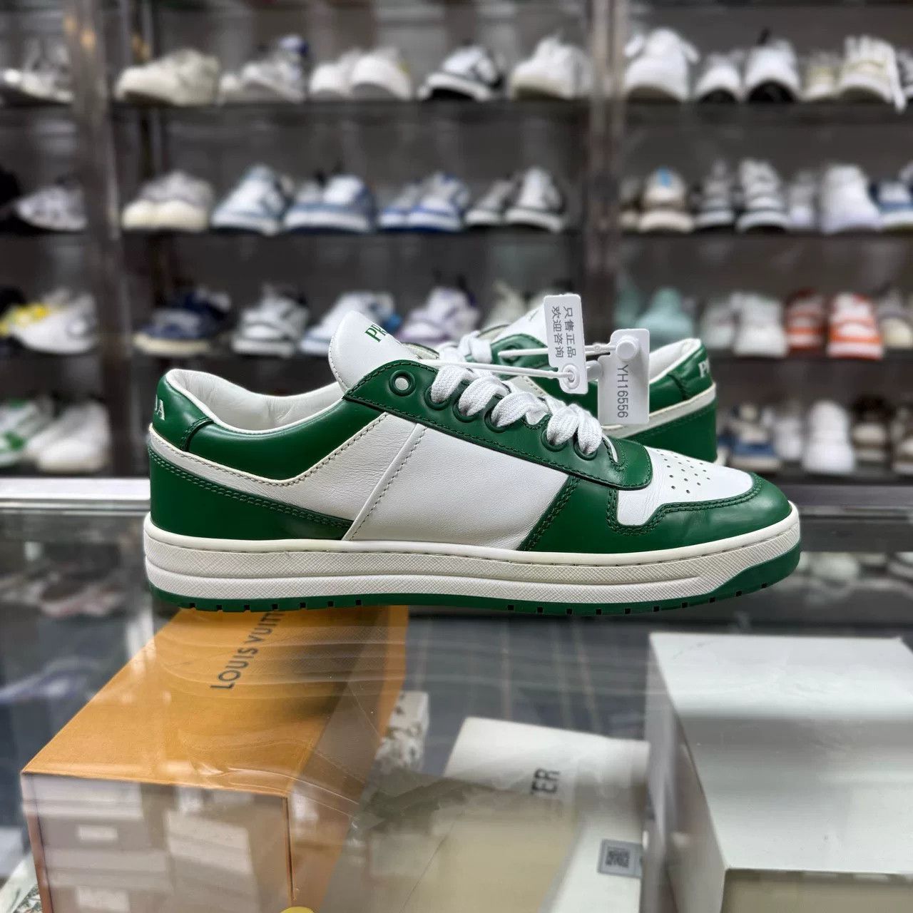 Prada PRADA DOWNTOWN Metallic Logo White Green Sneakers Size US 6.5 / IT 36.5 - 4 Thumbnail