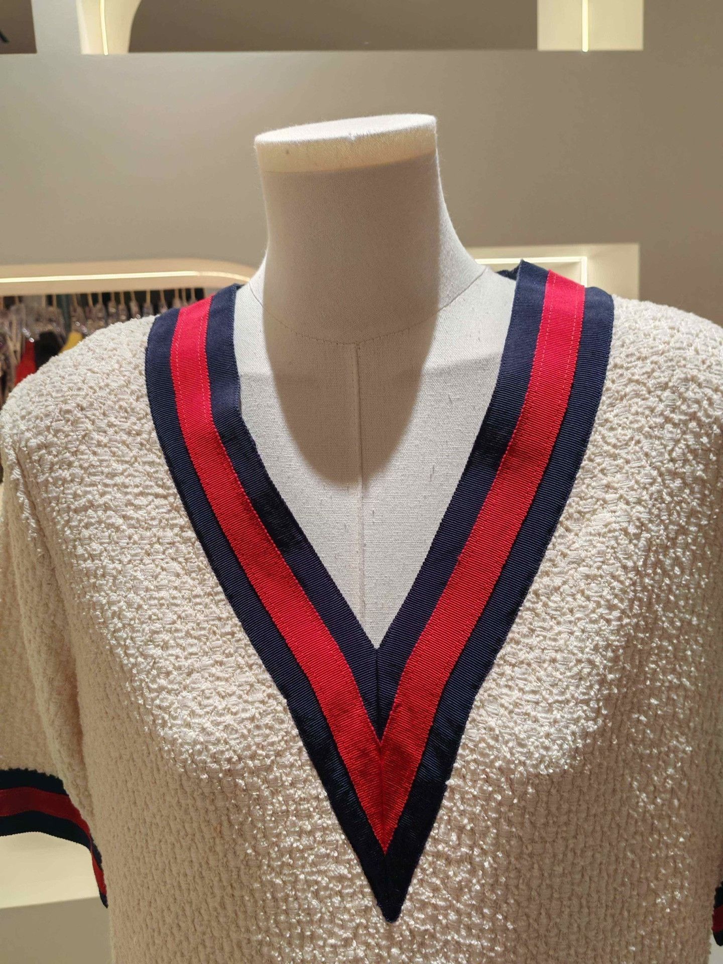 Gucci Gucci Beige Striped V-Neck Dress Size S / US 4 / IT 40 - 8 Thumbnail